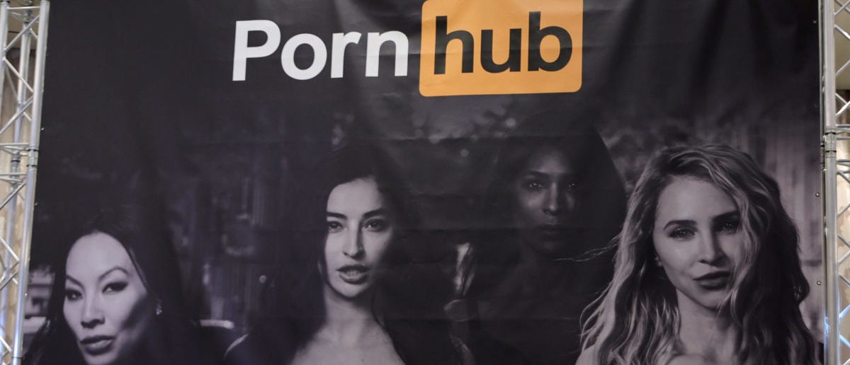 LAS VEGAS, NEVADA - JANUARY 06: A sign hangs at the Pornhub booth at the 2023 AVN Adult Entertainment Expo at Resorts World Las Vegas on January 06, 2023 in Las Vegas, Nevada. (Photo by Ethan Miller/Getty Images)