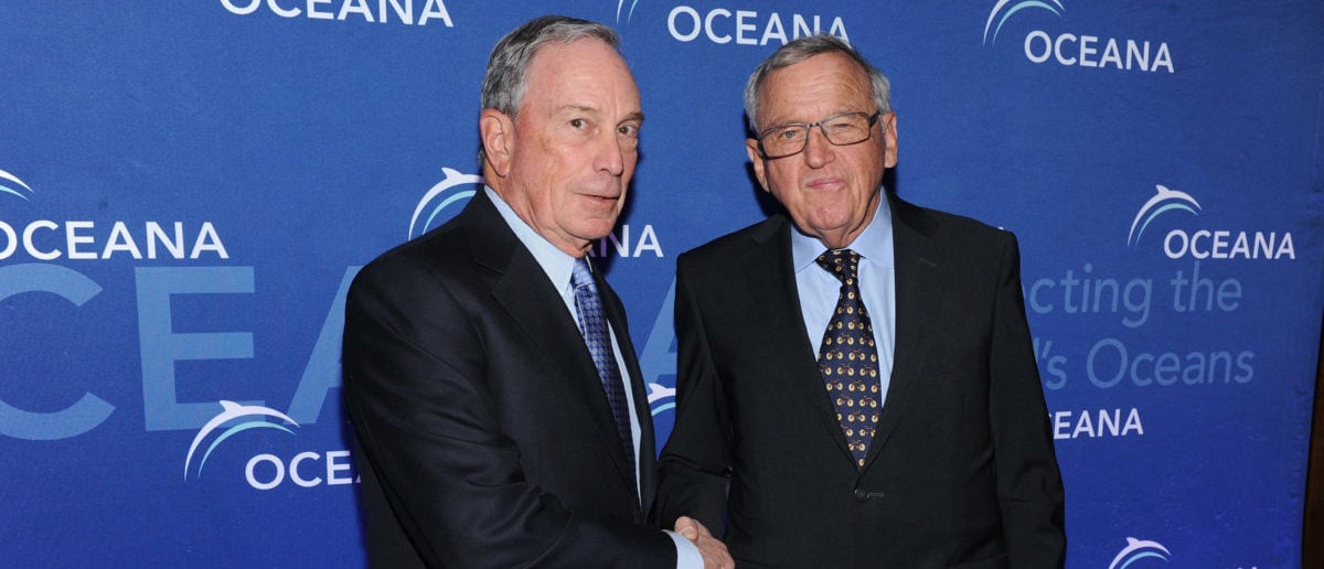 NEW YORK, NY - APRIL 01: Former Mayor of New York City Michael Bloomberg (L) and philanthropist Hansjorg Wyss attend Oceana's 2015 New York City benefit at Four Seasons Restaurant on April 1, 2015 in New York City. (Photo by Craig Barritt/Getty Images for Oceana)