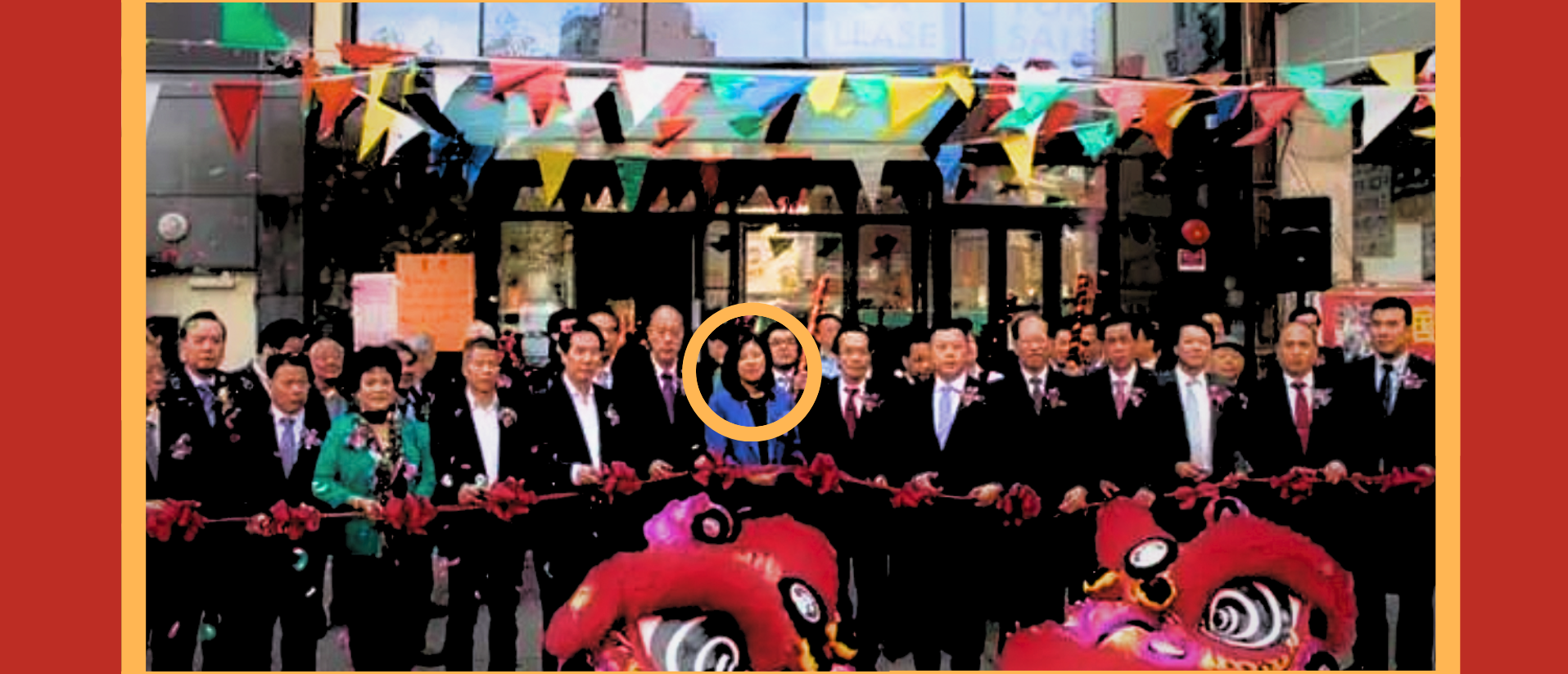 In 2016, Rep. Grace Meng attended the ribbon-cutting ceremony for America Changle's new office in New York City, which allegedly operated an illegal Chinese police station. [Image created by the Daily Caller News Foundation]