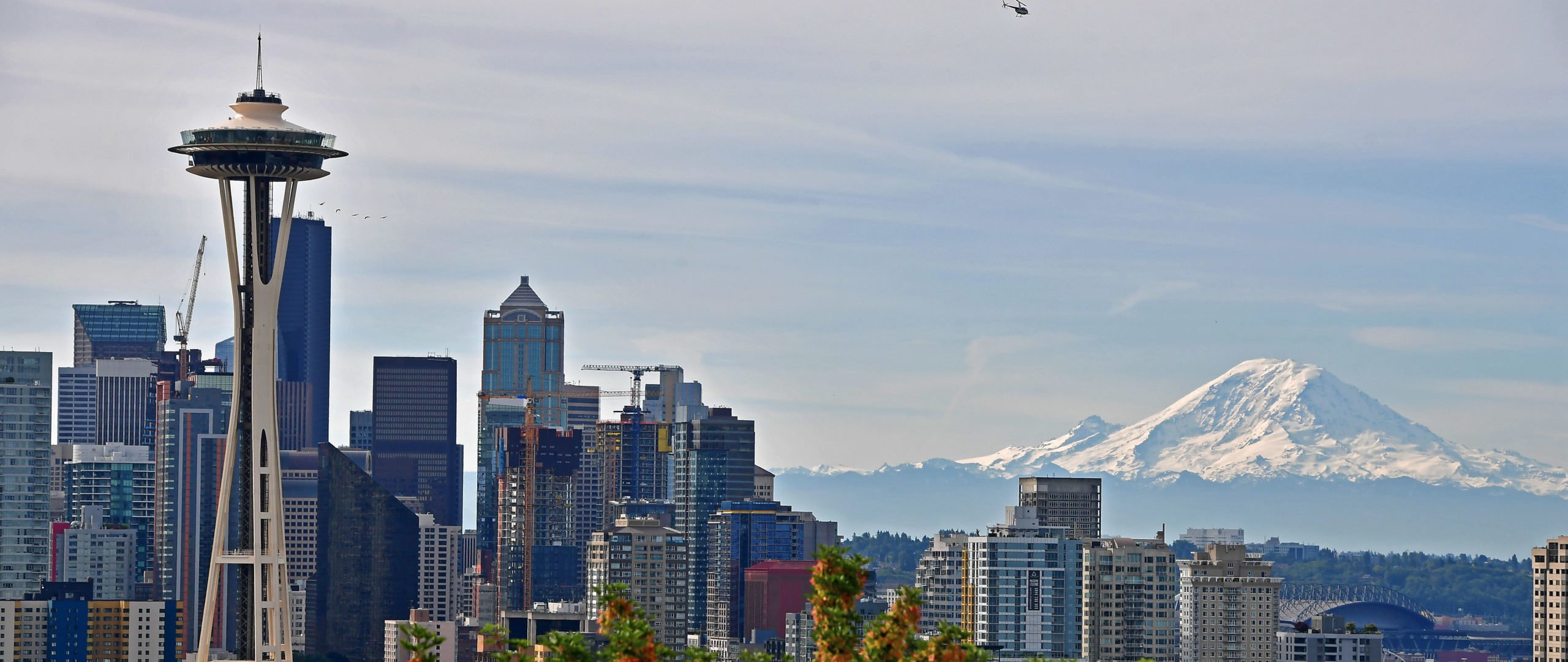 SEATTLE, WA - JUNE 9: A general view of the Seattle Skyline and Mount Rainier from Kerry Park during the 2019 Rock'n'Roll Seattle Marathon and 1/2 Marathon on June 9, 2019 in Seattle, Washington. 