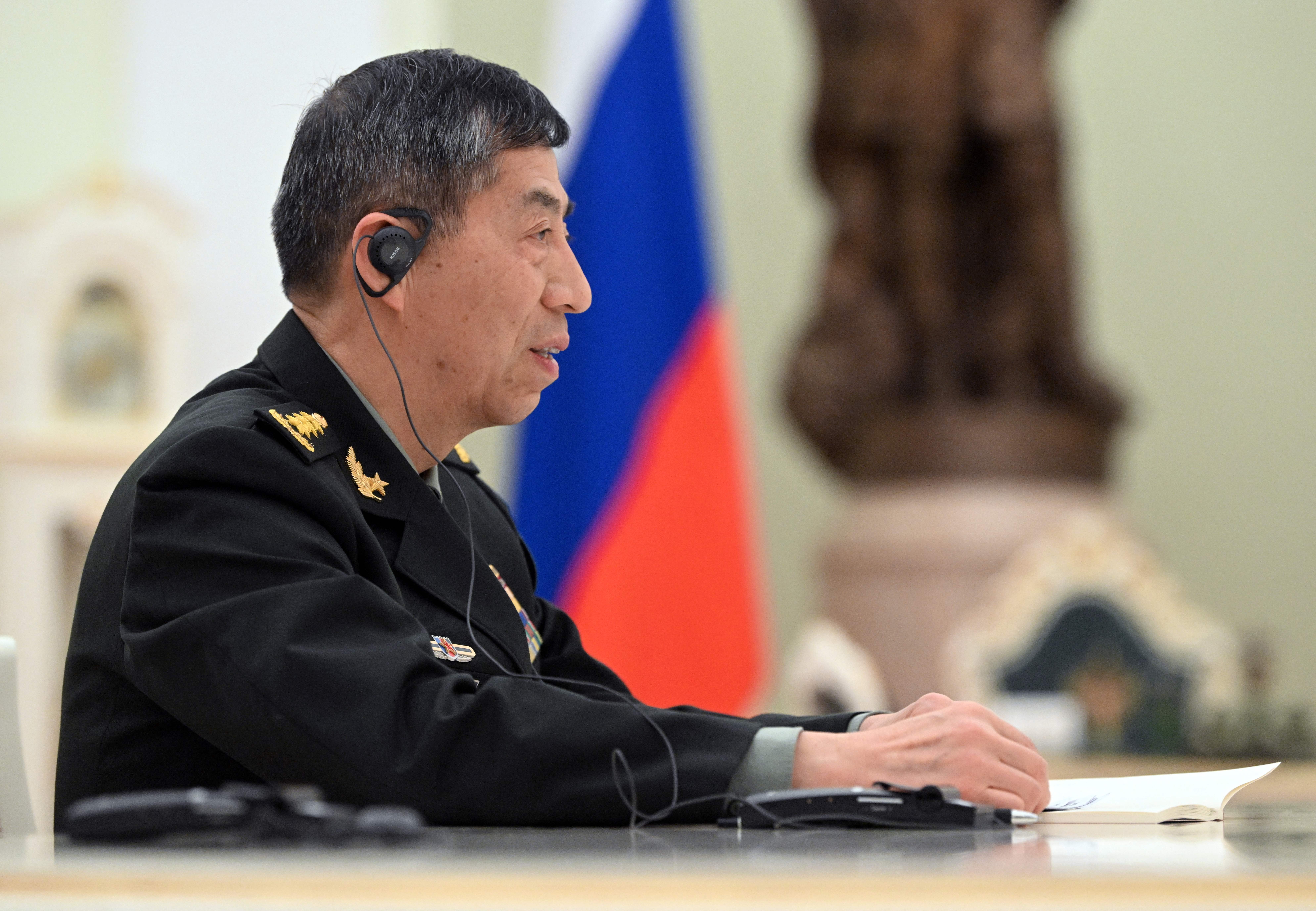 Chinese Defence Minister Li Shangfu attends a meeting with Russian President at the Kremlin in Moscow on April 16, 2023. 