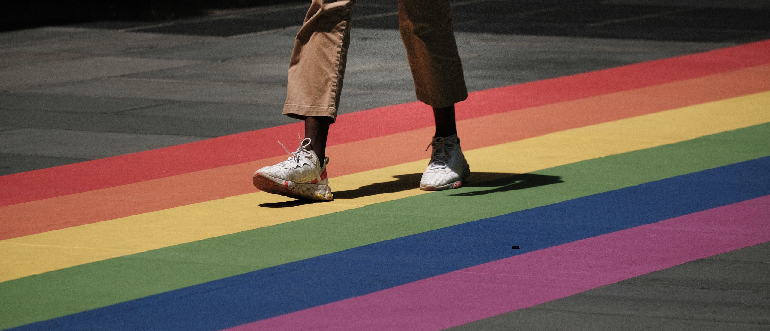 A pedestrian walkway is painted in rainbow colors at Rockefeller Center as the city celebrates Pride Month on June 25, 2021 in New York City.
