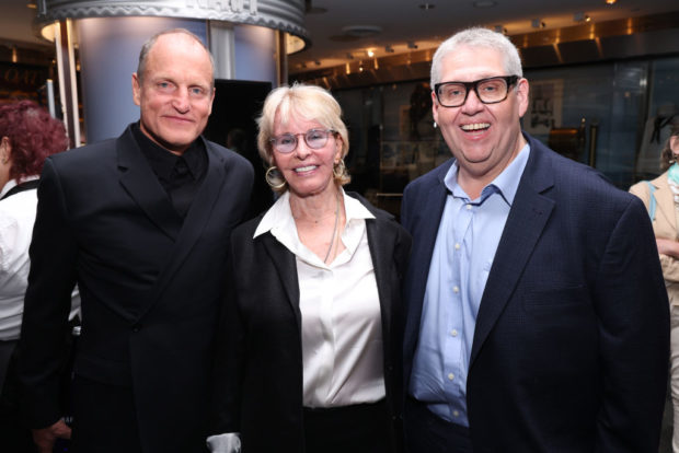WASHINGTON, DC - APRIL 19: (L-R) Woody Harrelson, Sally Quinn and David Mandel attend HBO Special Screening of 'White House Plumbers' at U.S. Navy Memorial Theater on April 19, 2023 in Washington, DC. (Photo by Paul Morigi/Getty Images for HBO)