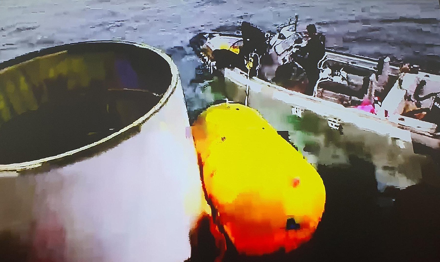 EOCHEONG-DO ISLAND, SOUTH KOREA - MAY 31: In this handout image released by the South Korean Defense Ministry, The object salvaged by South Korea's military that is presumed to be part of the North Korean space-launch vehicle that crashed into sea following a launch failure in waters off on May 31, 2023 in Eocheongdo Island South Korea. North Korea fired what it claims to be a "space launch vehicle" southward Wednesday, but it fell into the Yellow Sea after an "abnormal" flight, the South Korean military said, in a botched launch that defied international criticism and warnings.