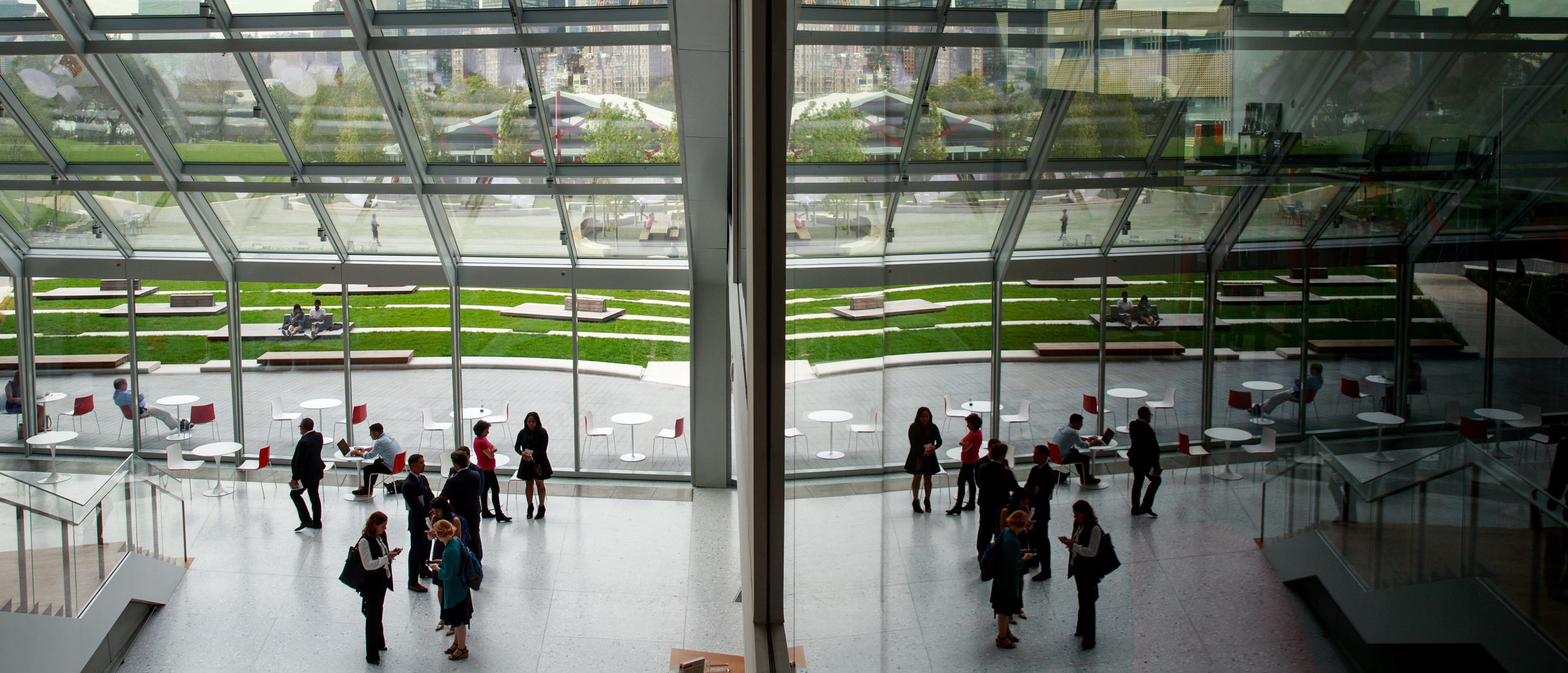 NEW YORK, NY - SEPTEMBER 13: A view of the lobby of 'The Bridge' building on the new campus of Cornell Tech on Roosevelt Island, September 13, 2017 in New York City. Seven years ago, former New York City Mayor Michael Bloomberg created a competition that invited top universities to open an applied-science campus in New York City. Cornell Tech, an engineering and science campus of Cornell University, officially opened its doors on Wednesday. (Photo by Drew Angerer/Getty Images)