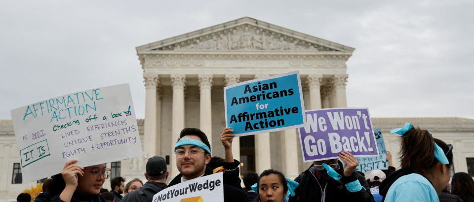 Demonstrators gather in support of affirmative action at the Supreme Court on Oct. 31, 2022. (Jonathan Ernst/Reuters)