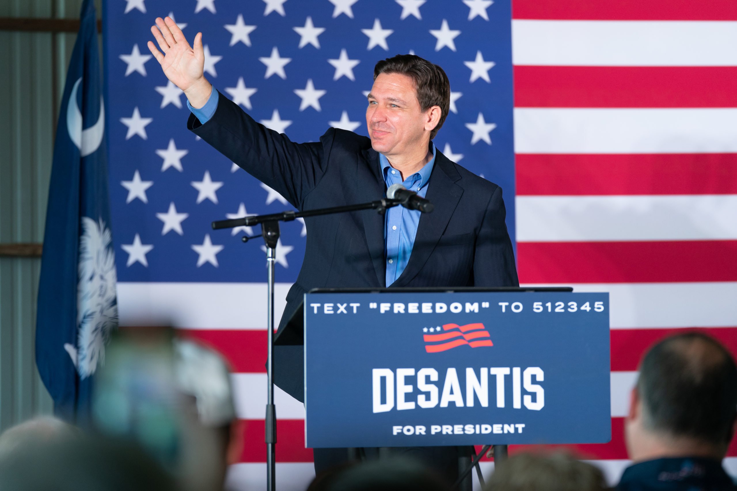 GILBERT, SOUTH CAROLINA - JUNE 2: Presidential candidate and Florida Governor Ron DeSantis waves to a crowd at a campaign event on June 2, 2023 in Gilbert, South Carolina. (Photo by Sean Rayford/Getty Images)