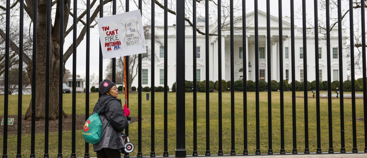 WASHINGTON, DC - JANUARY 22: People protest in front of the White House during the annual National Women's March on January 22, 2023 in Washington, DC. (Photo by Anna Moneymaker/Getty Images)