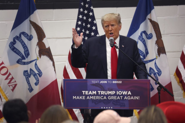 GRIMES, IOWA - JUNE 01: Former President Donald Trump greets supporters at a Team Trump volunteer leadership training event held at the Grimes Community Complex on June 01, 2023 in Grimes, Iowa. Trump delivered an unscripted speech to the crowd at the event before taking several questions from his supporters. (Photo by Scott Olson/Getty Images)