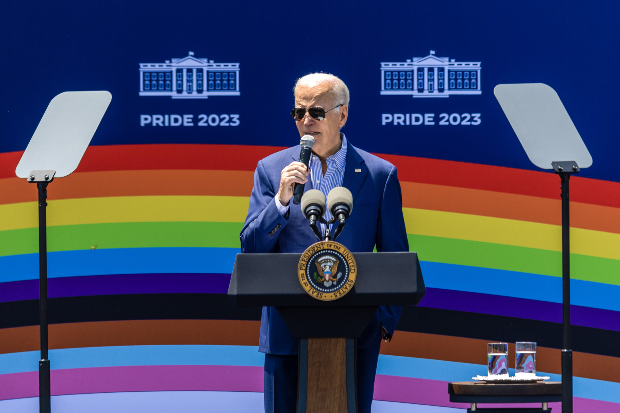 WASHINGTON, DC - JUNE 10: US President Joe Biden speaks at the Pride Month celebration on the South Lawn of the White House on June 10, 2023 in Washington, DC. Thousands of people came to the white house to celebrate pride month with a performance by singer Betty Who. (Photo by Tasos Katopodis/Getty Images)