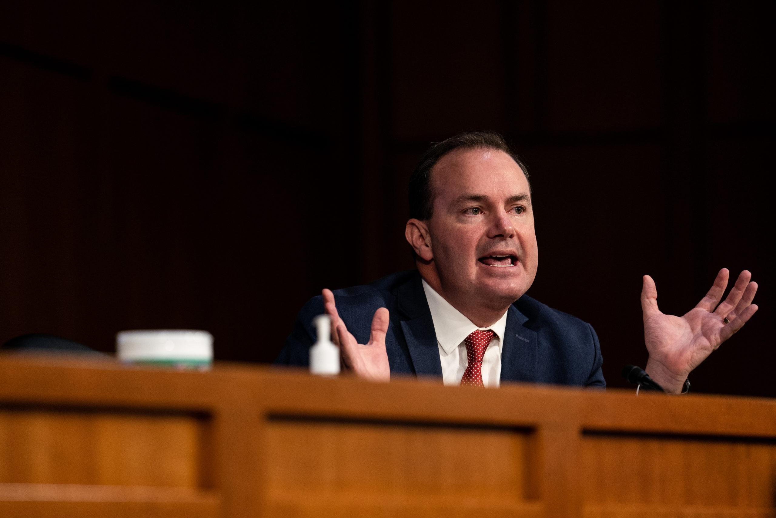 WASHINGTON, DC - OCTOBER 12: U.S. Sen. Mike Lee (R-UT) speaks during Supreme Court Justice nominee Judge Amy Coney Barrett's Senate Judiciary Committee confirmation hearing for Supreme Court Justice in the Hart Senate Office Building on October 12, 2020 in Washington, DC. (Erin Schaff-Pool/Getty Images)