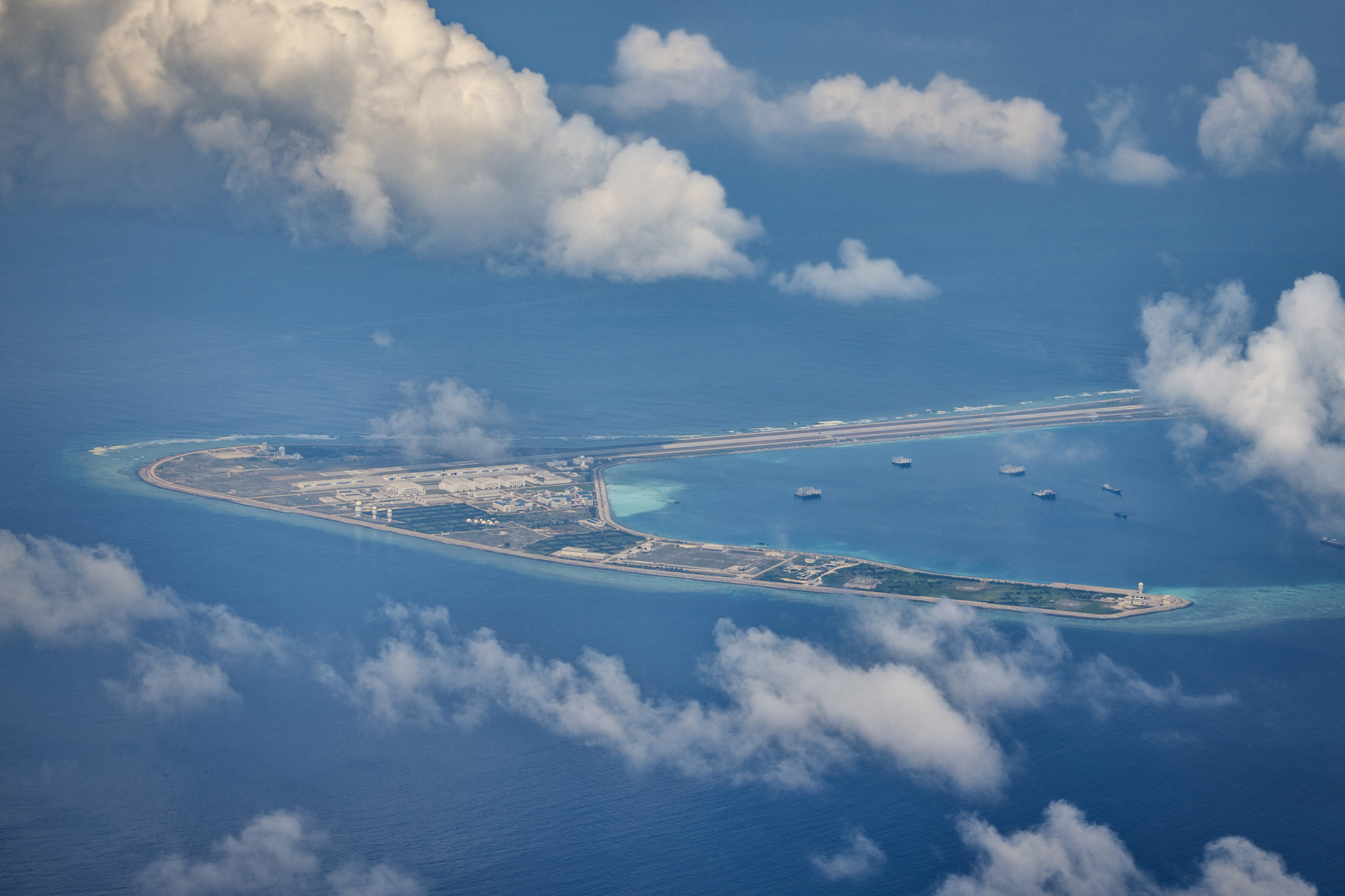 A 2022 photo of an artificial island constructed by China in the South China Sea. (Photo by Ezra Acayan/Getty Images)
