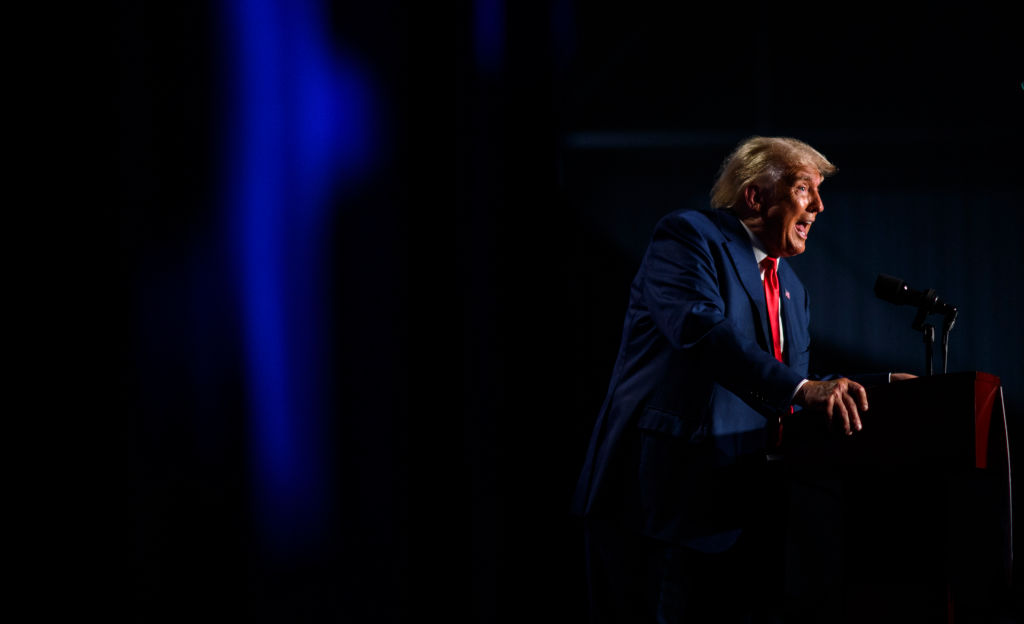 COLUMBIA, SOUTH CAROLINA - AUGUST 5: Former President Donald Trump speaks as the keynote speaker at the 56th Annual Silver Elephant Dinner hosted by the South Carolina Republican Party on August 5, 2023 in Columbia, South Carolina. President Trump was introduced by South Carolina's Governor Henry McMaster. (Photo by Melissa Sue Gerrits/Getty Images)