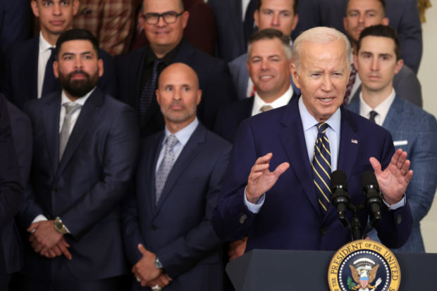 WASHINGTON, DC - AUGUST 07: U.S. President Joe Biden speaks during an East Room event at the White House on August 7, 2023 in Washington, DC. President Biden hosted the Houston Astros at the White House to honor their 2022 World Series victory. (Photo by Alex Wong/Getty Images)