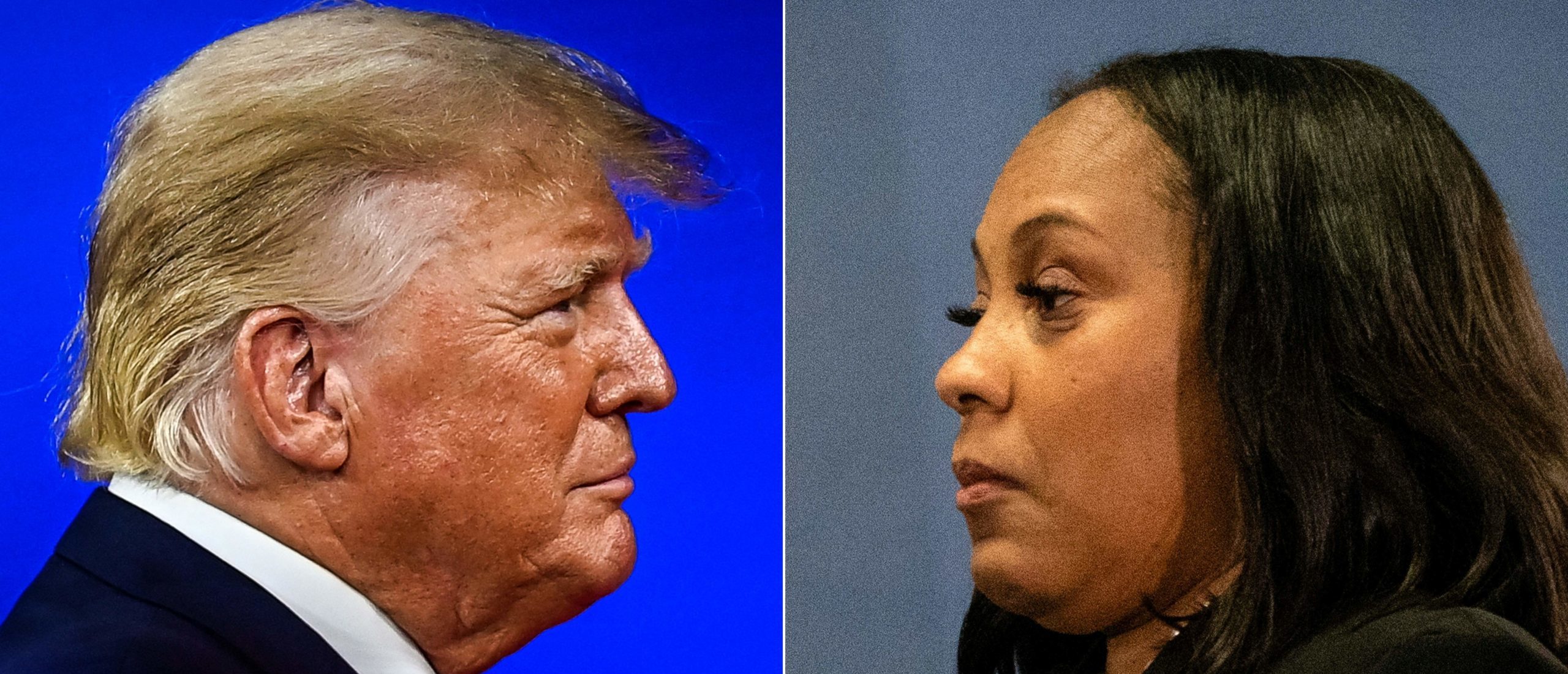 Fulton County District Attorney Fani Willis said arrest warrants had been issued for Trump and the others charged over their efforts to overturn the 2020 election and they had until August 25 to "voluntarily surrender." (Photo by CHANDAN KHANNA and Christian MONTERROSA / AFP) (Photo by CHANDAN KHANNA,CHRISTIAN MONTERROSA/AFP via Getty Images)