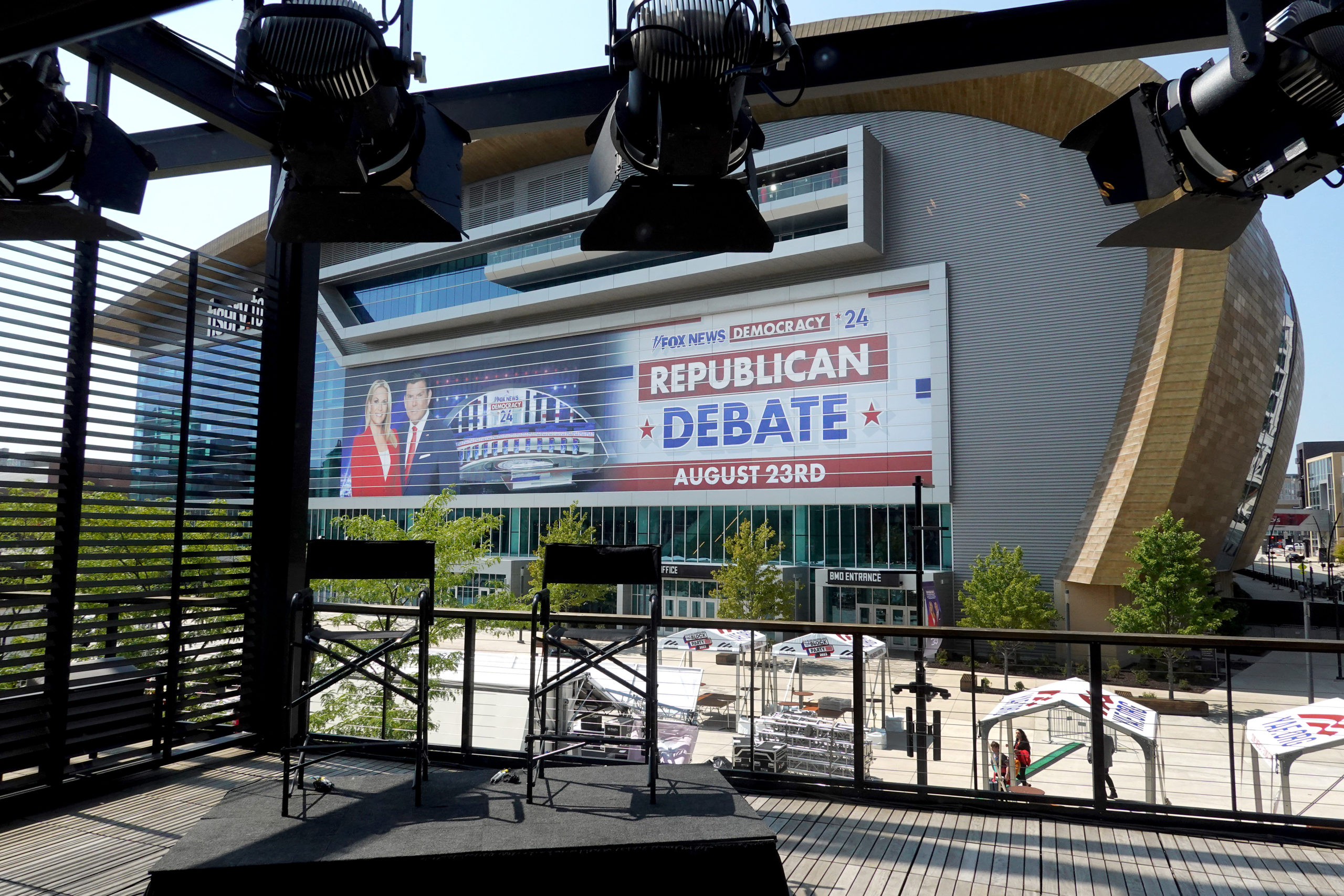 MILWAUKEE, WISCONSIN - AUGUST 22: The Fiserv Forum is prepared for the Republican presidential debate on August 22, 2023 in Milwaukee, Wisconsin. (Photo by Scott Olson/Getty Images)
