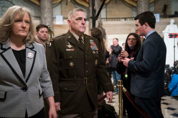 WASHINGTON, DC - FEBRUARY 04: Chairman of the Joint Chiefs of Staff Army Gen. Mark Milley walks through Statuary Hall to the House Chamber for the State of the Union on February 4, 2020 in Washington, DC. President Trump delivers his third State of the Union to the nation the night before the U.S. Senate is set to vote in his impeachment trial. (Photo by Sarah Silbiger/Getty Images)