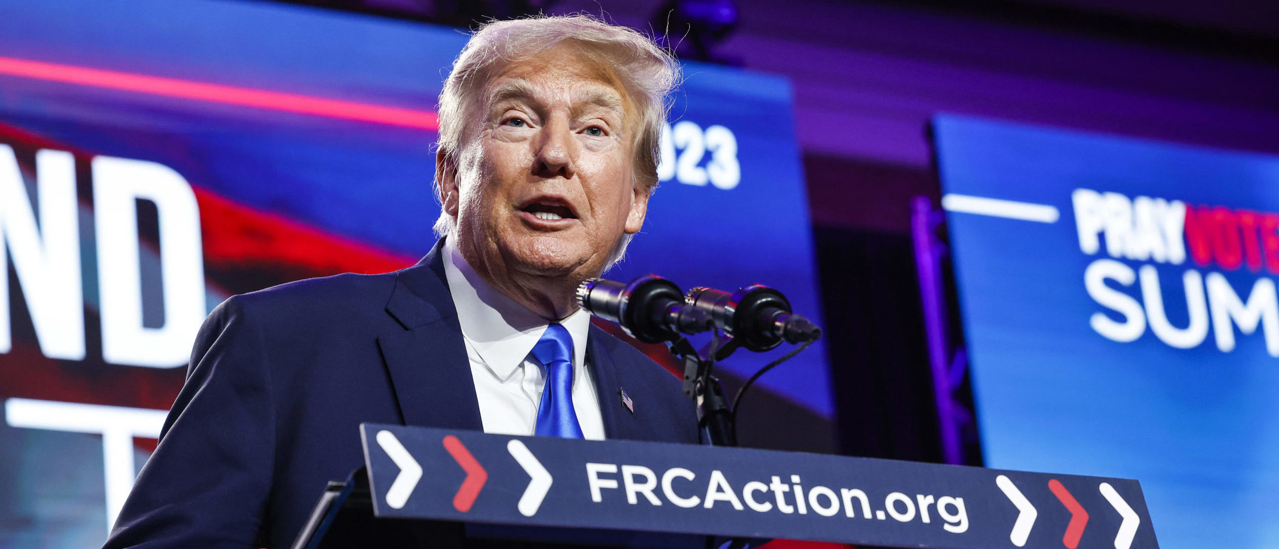 Republican presidential candidate, former President Donald Trump speaks at the Pray Vote Stand Summit at the Omni Shoreham Hotel on September 15, 2023 in Washington, DC. (Photo by Anna Moneymaker/Getty Images)