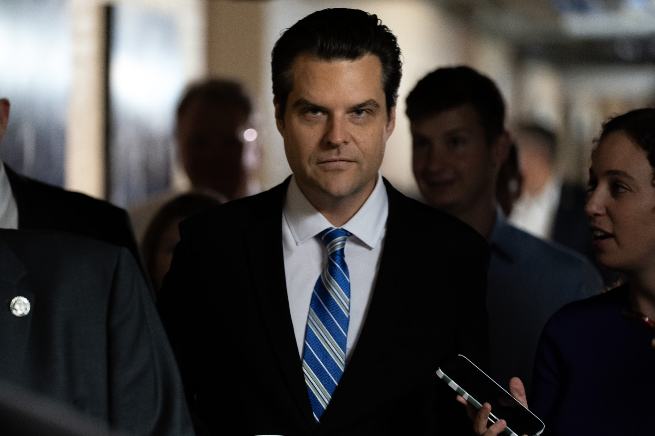 WASHINGTON, DC - SEPTEMBER 30: House Freedom Caucus member Rep. Matt Gaetz (R-FL) arrives for a meeting of the Republican House caucus on September 30, 2023 in Washington, DC. The government is expected to enter a shutdown at midnight if a last-minute budget deal is not reached by the House on Saturday. (Photo by Nathan Howard/Getty Images)