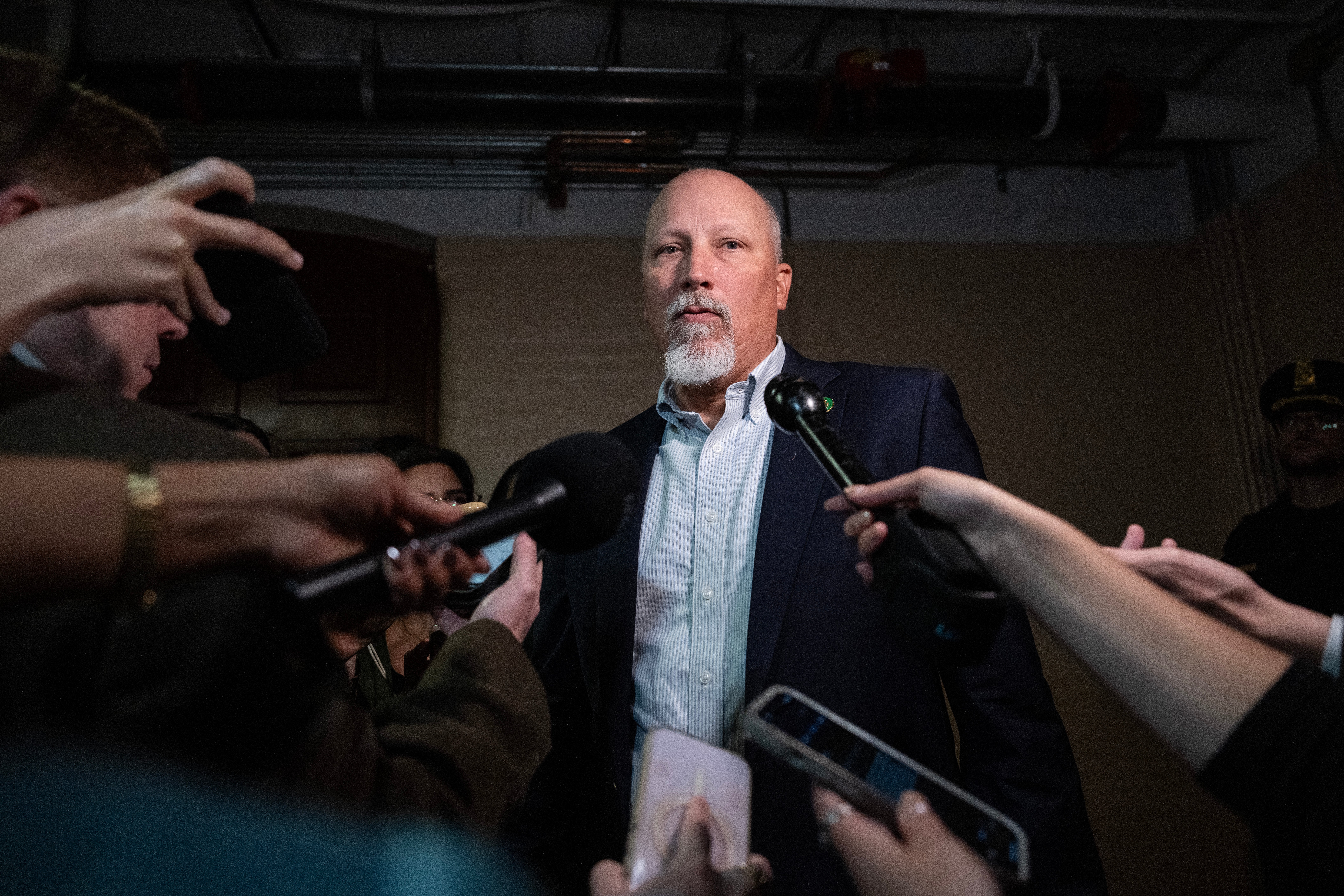 WASHINGTON, DC - OCTOBER 4: U.S. Rep. Chip Roy (R-TX) arrives to a lunch meeting with members of the Texas Republican Congressional delegation at the U.S. Capitol October 4, 2023 in Washington, DC. Roy fielded questions from reporters about who should be the Speaker of the House after former Speaker of the House Kevin McCarthy (R-CA) was ousted from the position. (Photo by Drew Angerer/Getty Images)