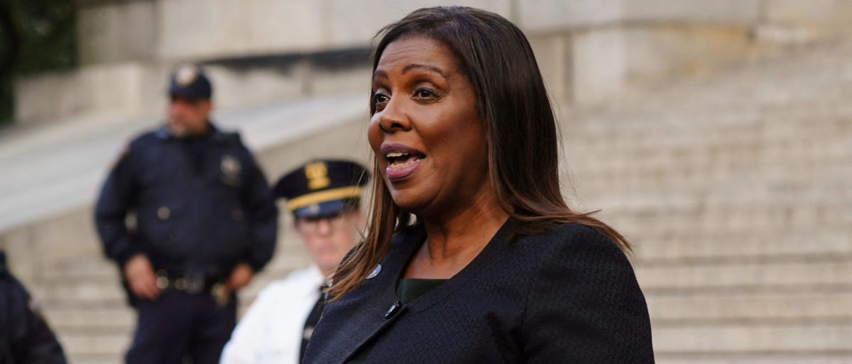 New York Attorney General Letitia James addresses members of the media outside New York State Supreme Court during former U.S. President Donald Trump's civil fraud case in New York, U.S., October 17, 2023. REUTERS/Bing Guan