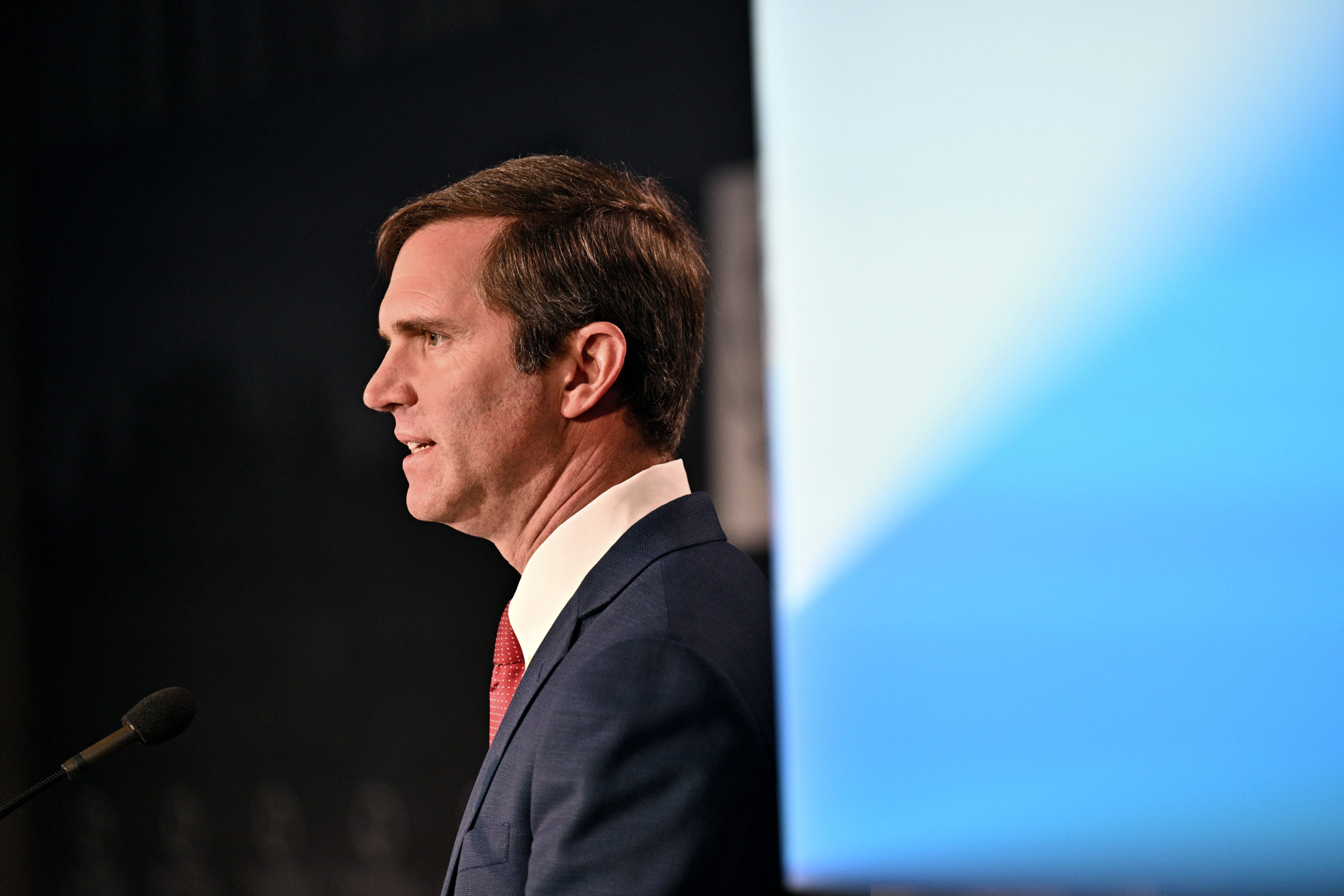 LEXINGTON, KENTUCKY - APRIL 08: Andy Beshear, Governor of Kentucky, Commonwealth of Kentucky, speaks onstage during the 2022 Concordia Lexington Summit - Day 2 at Lexington Marriott City Center on April 08, 2022 in Lexington, Kentucky. (Photo by Jon Cherry/Getty Images for Concordia )