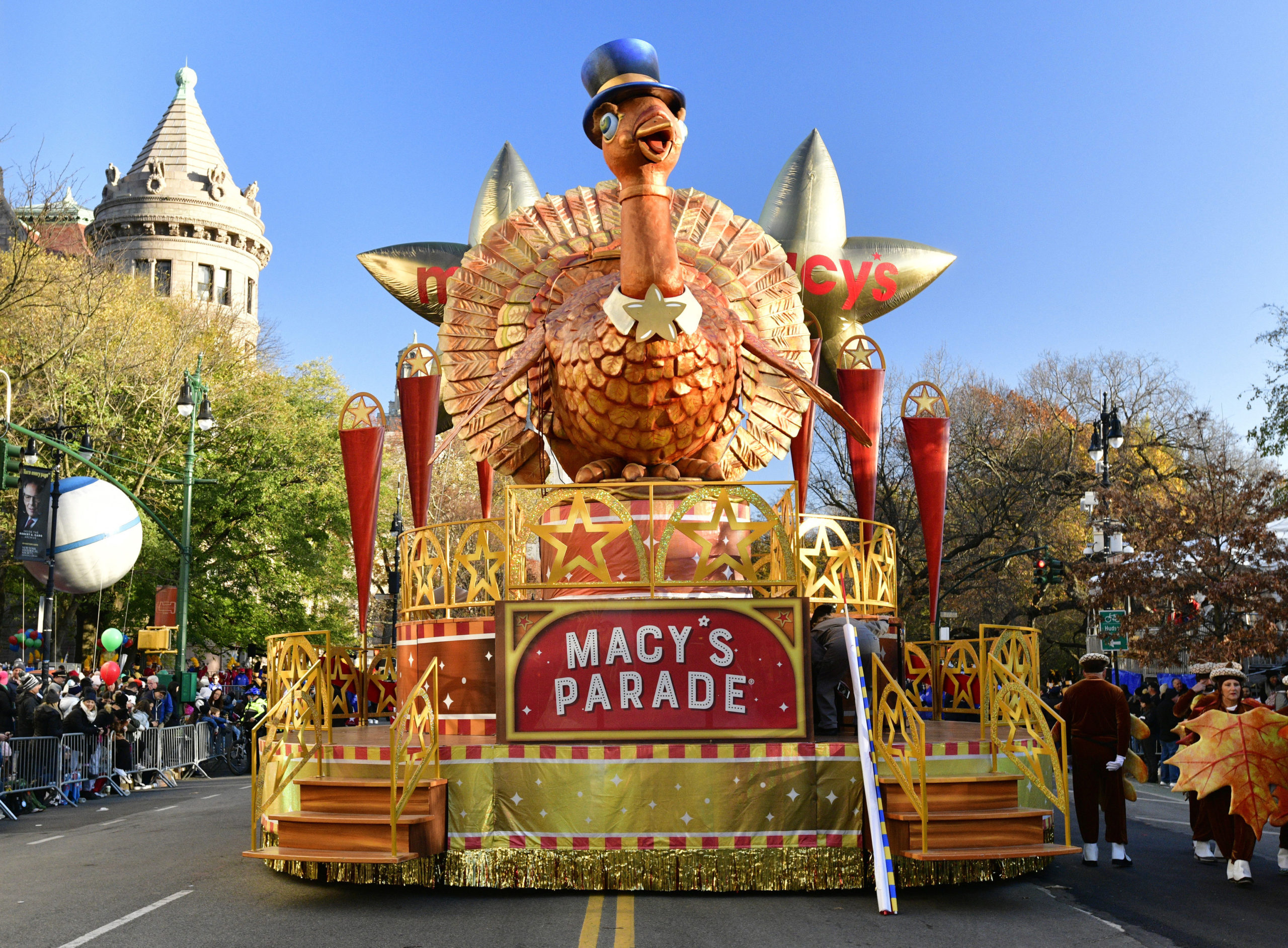 NEW YORK, NEW YORK - NOVEMBER 24: Tom Turkey by Macy's float is waiting for the parade to start during 96th Macy's Thanksgiving Day Parade on November 24, 2022 in New York City. (Photo by Eugene Gologursky/Getty Images for Macy's, Inc.)