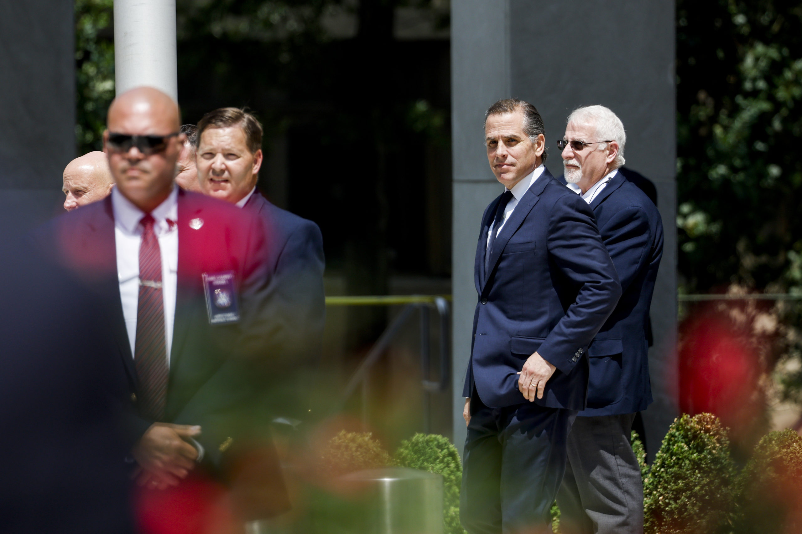 WILMINGTON, DELAWARE - JULY 26: Hunter Biden, son of U.S. President Joe Biden, departs to the J. Caleb Boggs Federal Building on July 26, 2023 in Wilmington, Delaware. Biden pleaded not guilty to two misdemeanor tax charges in a deal with prosecutors to avoid prosecution on an additional gun charge. However, the federal judge overseeing the case unexpectedly delayed Biden’s plea deal and deferred her decision until more information is put forth by both the prosecution and the defense. (Photo by Anna Moneymaker/Getty Images)