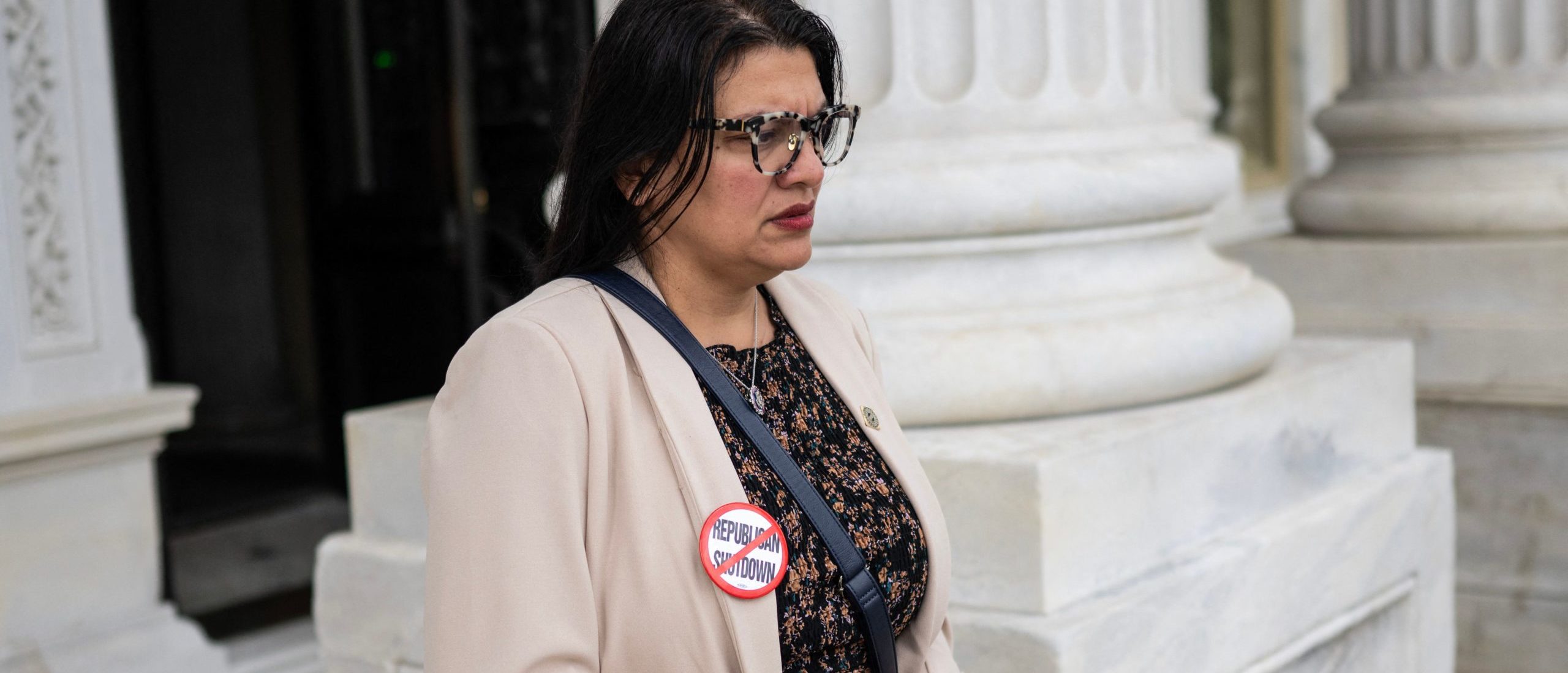 US Representative Rashida Tlaib (R-MI) walks out of the US Capitol after voting in the House in Washington, DC on September 29, 2023.(Photo by ANDREW CABALLERO-REYNOLDS/AFP via Getty Images)