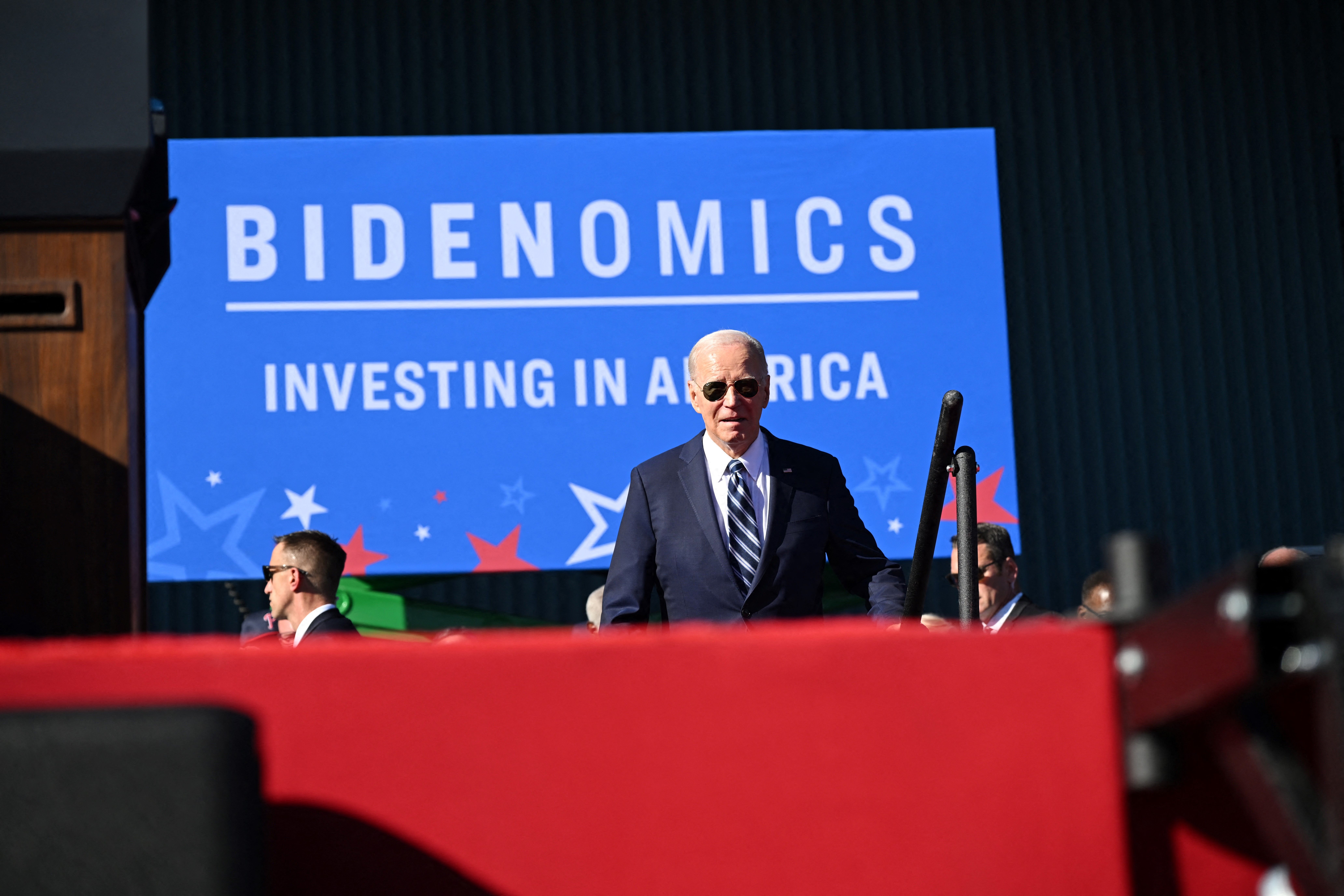 US President Joe Biden arrives to speak about his Bidenomics agenda at Tioga Marine Terminal in Philadelphia, Pennsylvania, on October 13, 2023. (Photo by ANDREW CABALLERO-REYNOLDS / AFP) (Photo by ANDREW CABALLERO-REYNOLDS/AFP via Getty Images)