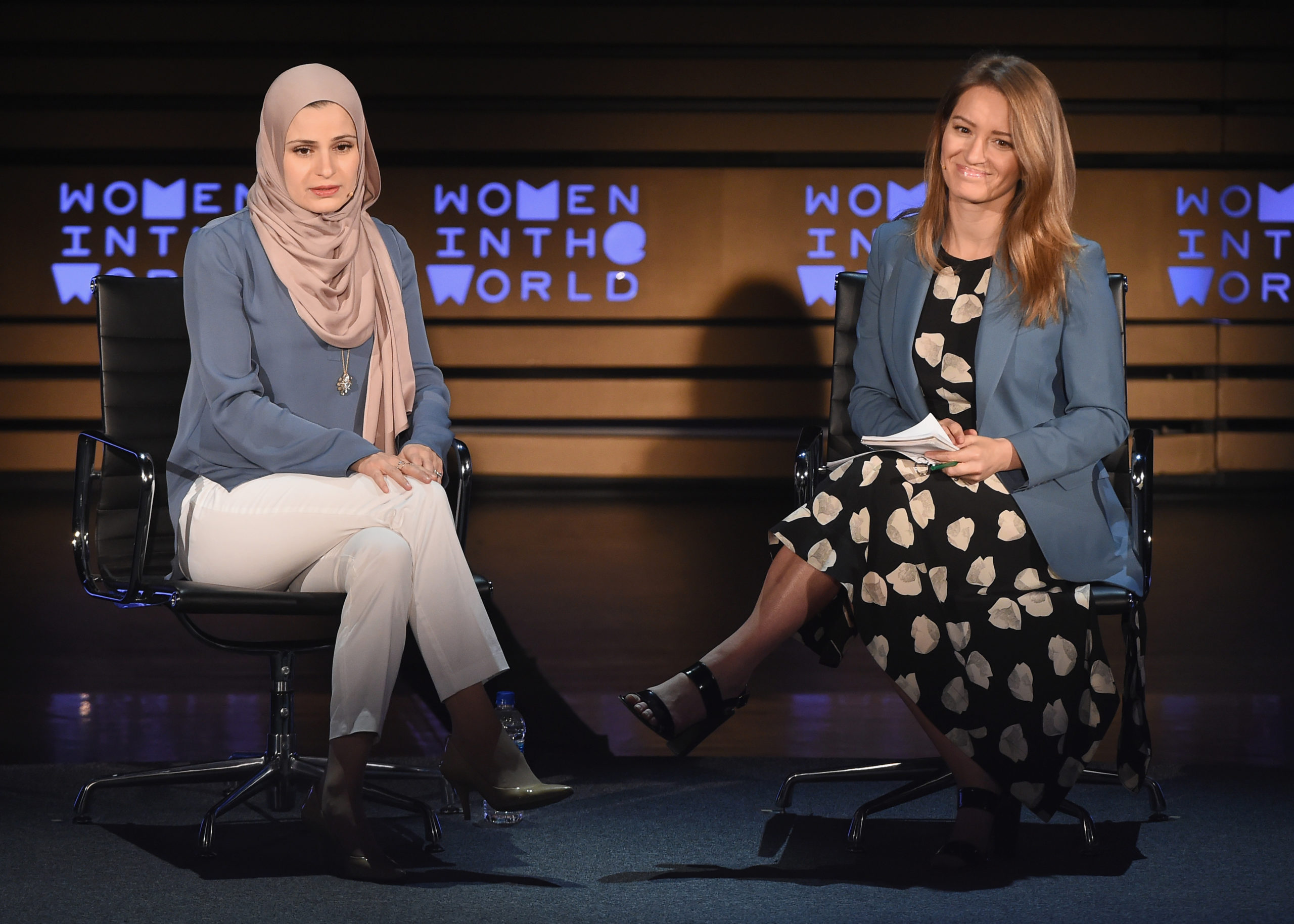 Dr. Suzanne Barakat and Katy Tur speak onstage at the 2018 Women In The World Summit at Lincoln Center on April 14, 2018 in New York City. (Photo by Nicholas Hunt/Getty Images)