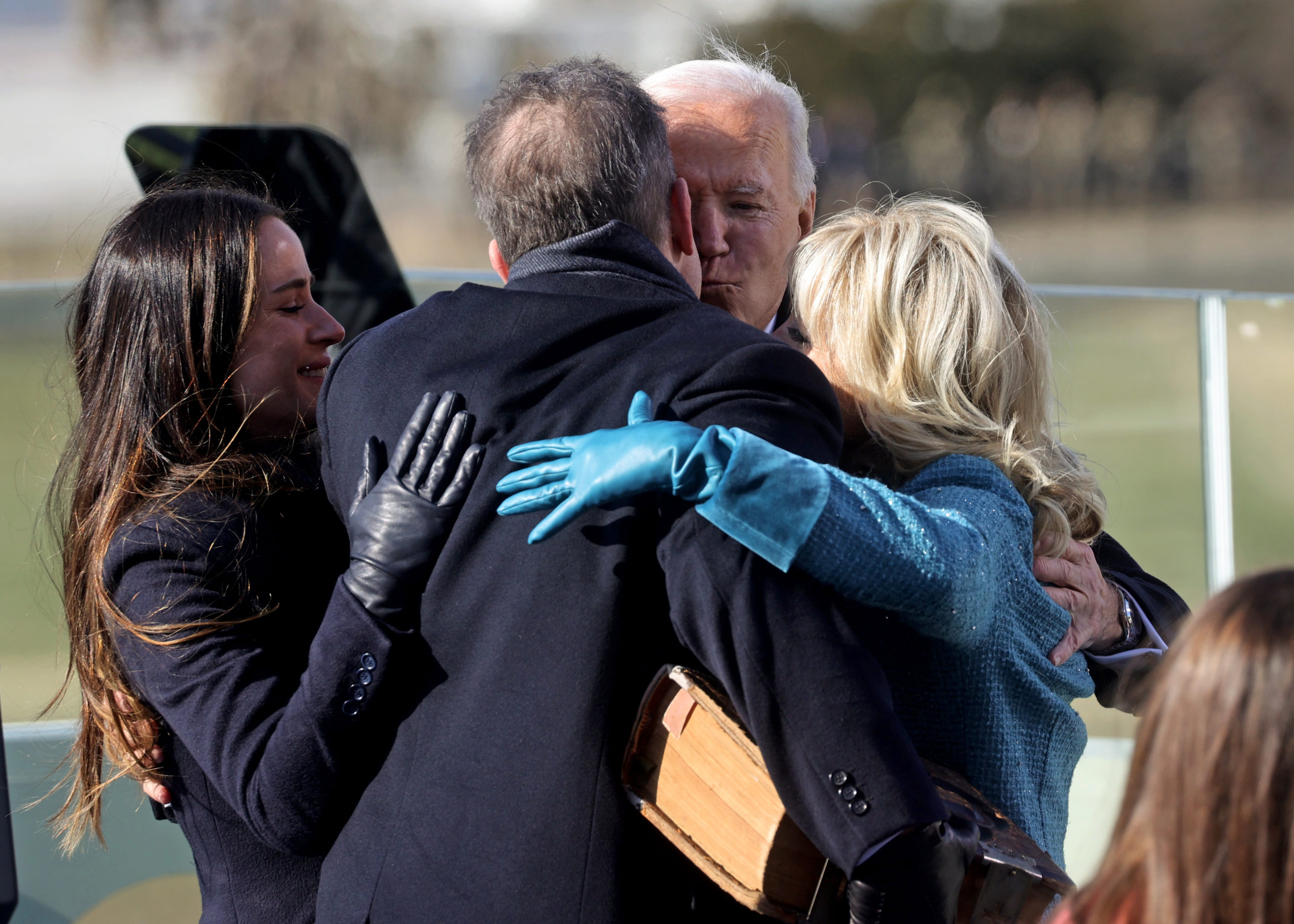 President Joe Biden embraces his family after being sworn in during his inauguration on the West Front of the U.S. Capitol on January 20, 2021 in Washington, DC. During today's inauguration ceremony Biden becomes the 46th President of the United States. (Photo by Jonathan Ernst-Pool/Getty Images)
