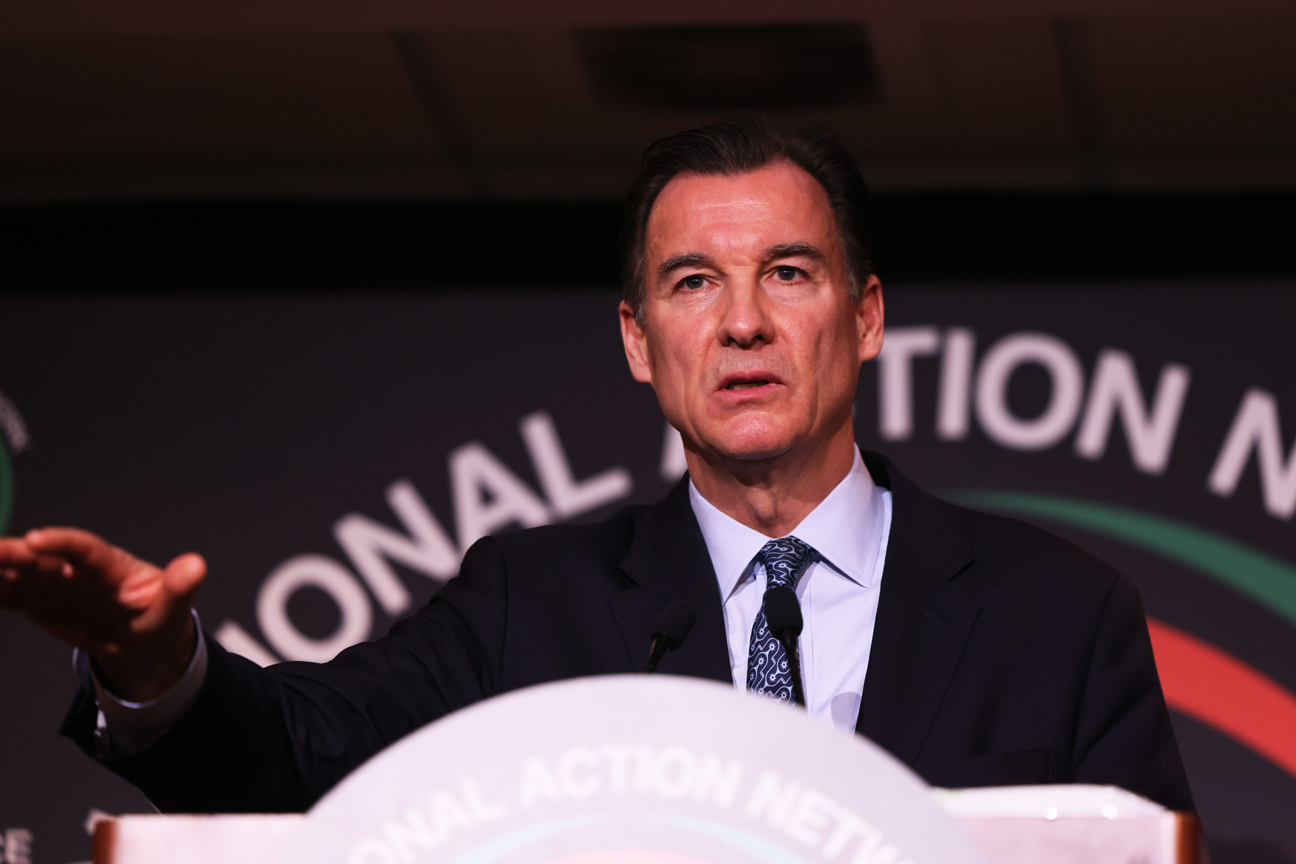 NEW YORK, NEW YORK - APRIL 06: Rep. Tom Suozzi and New York State Governor candidate, speaks during the 2022 National Action Network's Annual Convention at the Times Square Sheraton hotel on April 06, 2022 in New York City. Rev. Al Sharpton and his National Action Network held its first annual in person conference in two years due to the coronavirus (COVID-19) pandemic. The conference brings together civil rights leaders and allies, government officials, and other leaders from around the country to discuss voting rights, police reform and public safety. (Photo by Michael M. Santiago/Getty Images)