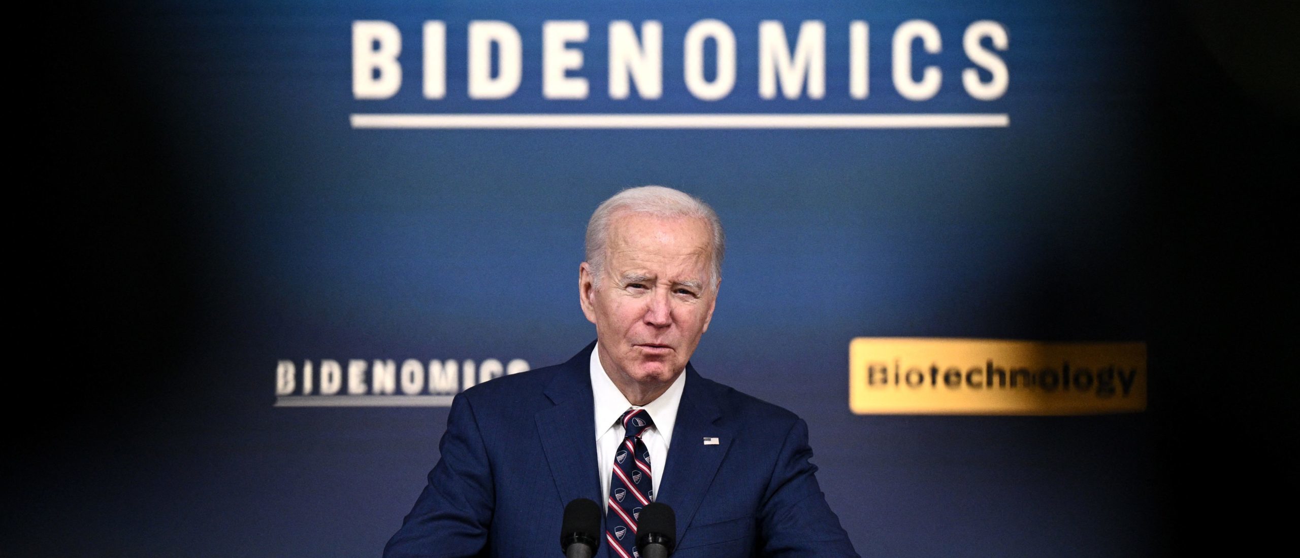 US President Joe Biden delivers remarks on his Bidenomics agenda in Washington, DC, on October 23, 2023. (Photo by Brendan SMIALOWSKI / AFP) 