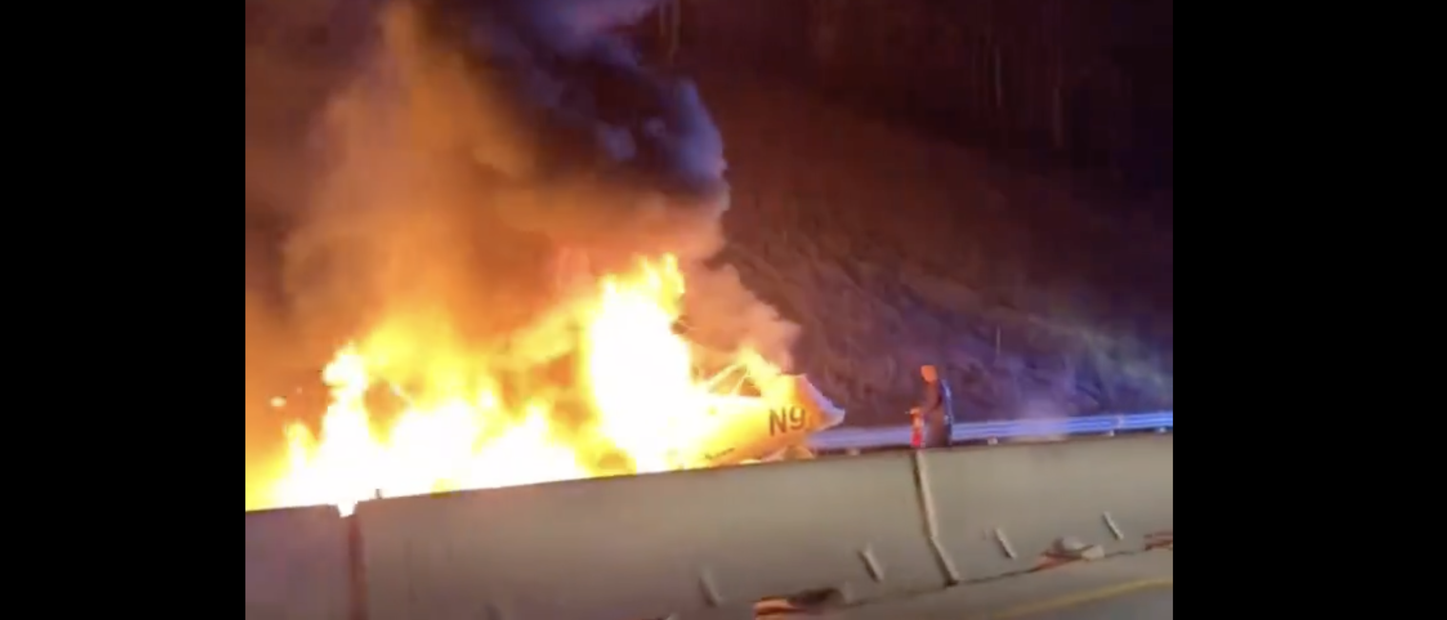 Airplane Reportedly Crashes On Highway. Video Shows Fiery Aftermath