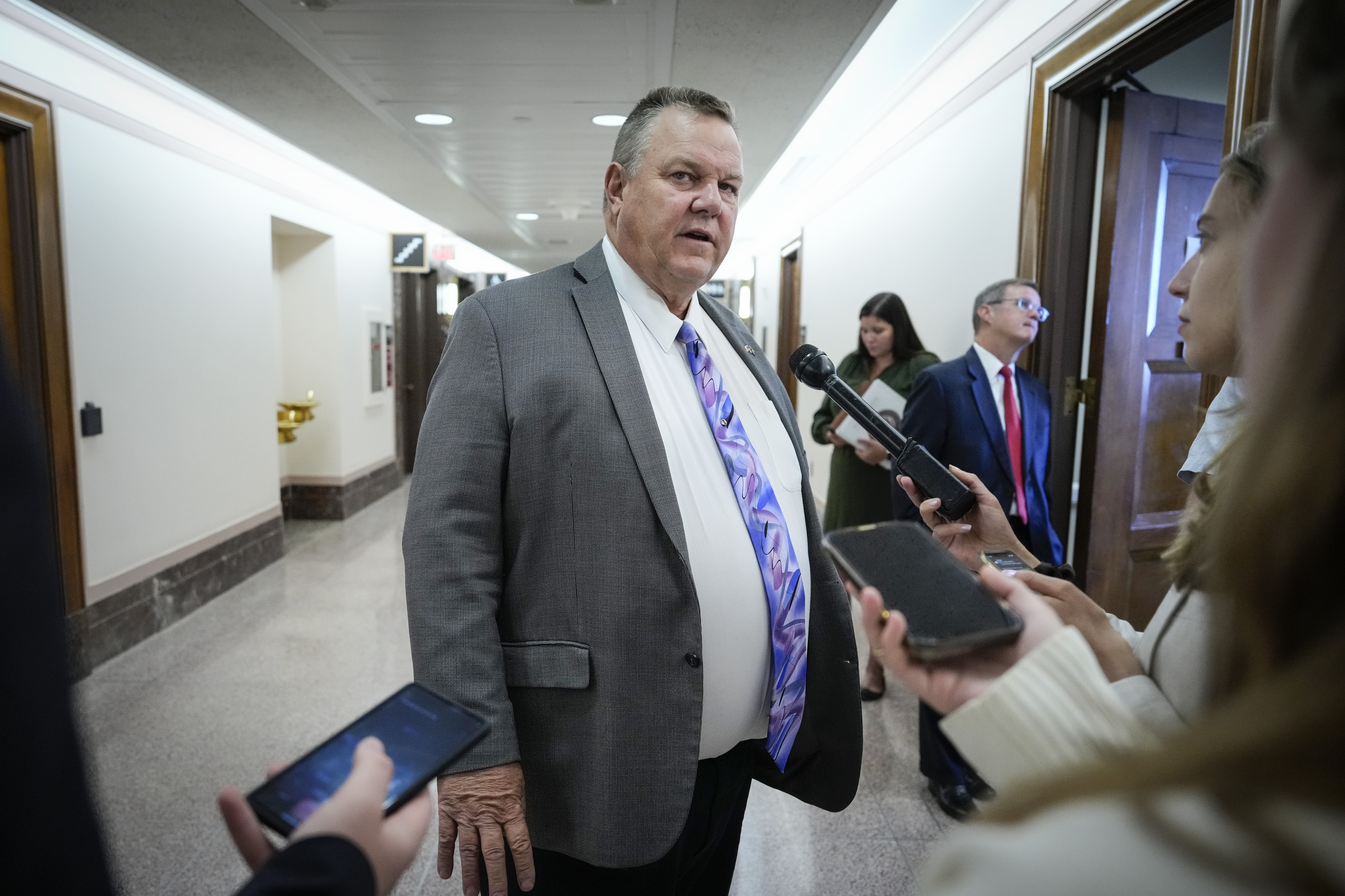 WASHINGTON, DC - SEPTEMBER 12: Sen. Jon Tester (D-MT) speaks with reporters after leaving a Senate Banking Committee hearing on Capitol Hill September 12, 2023 in Washington, DC. The hearing focused on oversight of the U.S. Securities and Exchange Commission. (Photo by Drew Angerer/Getty Images)