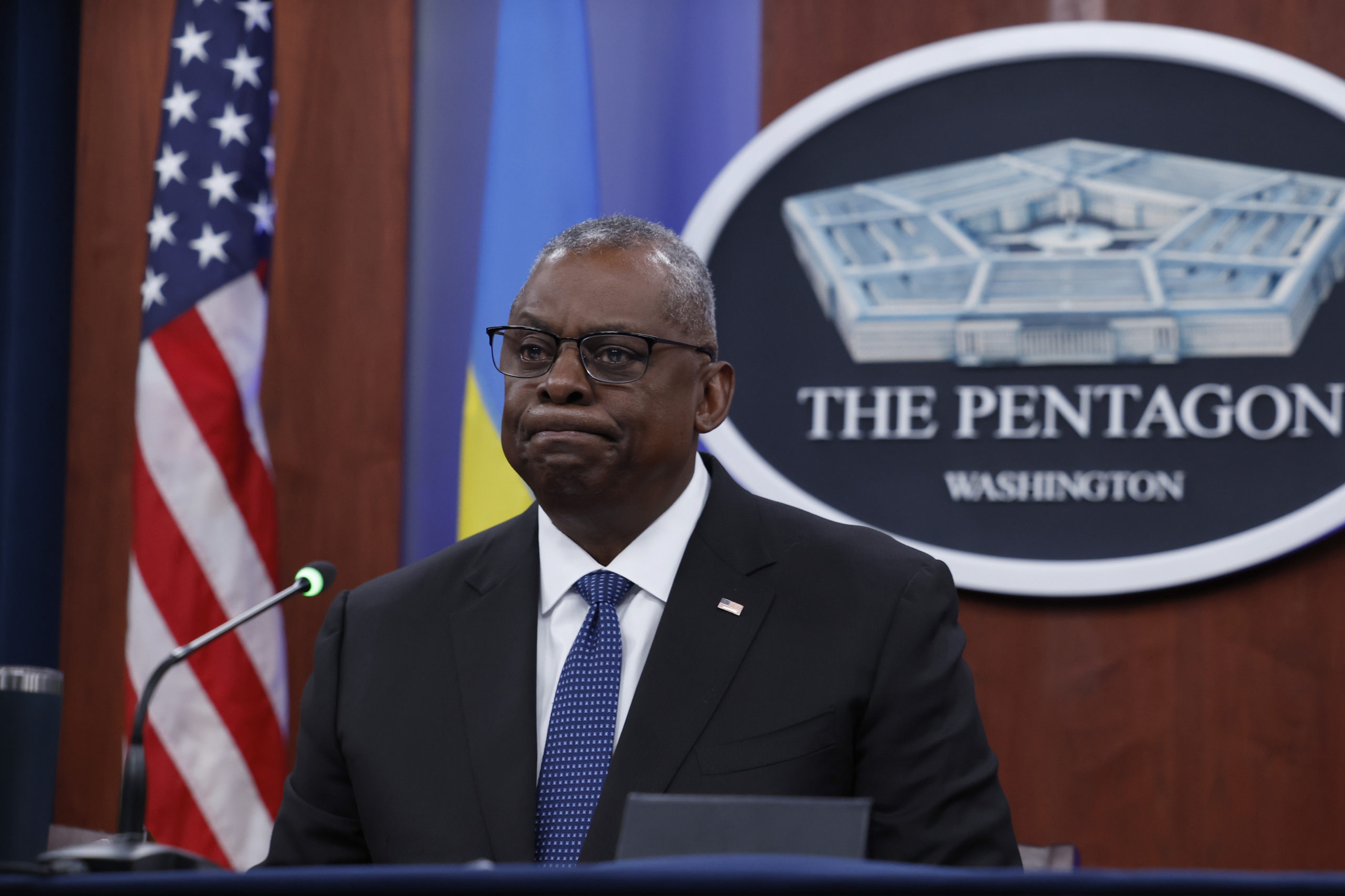 U.S. Secretary of Defense Lloyd Austin speaks during a virtual Ukraine Defense Contact Group (UDCG) meeting at the Pentagon on November 22, 2023 in Arlington, Virginia. Austin gave opening remarks to participating members including foreign ministers and secretary of states. (Photo by Anna Moneymaker/Getty Images)