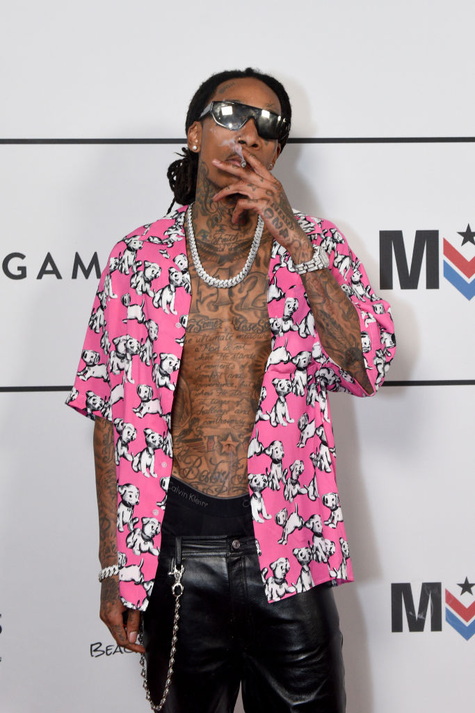 LOS ANGELES, CALIFORNIA - FEBRUARY 09: Wiz Khalifa attends Big Game Kick-Off Event, hosted by Jay Glazer, Merging Vets And Players, at Academy LA on February 09, 2022 in Los Angeles, California. (Photo by Vivien Killilea/Getty Images)