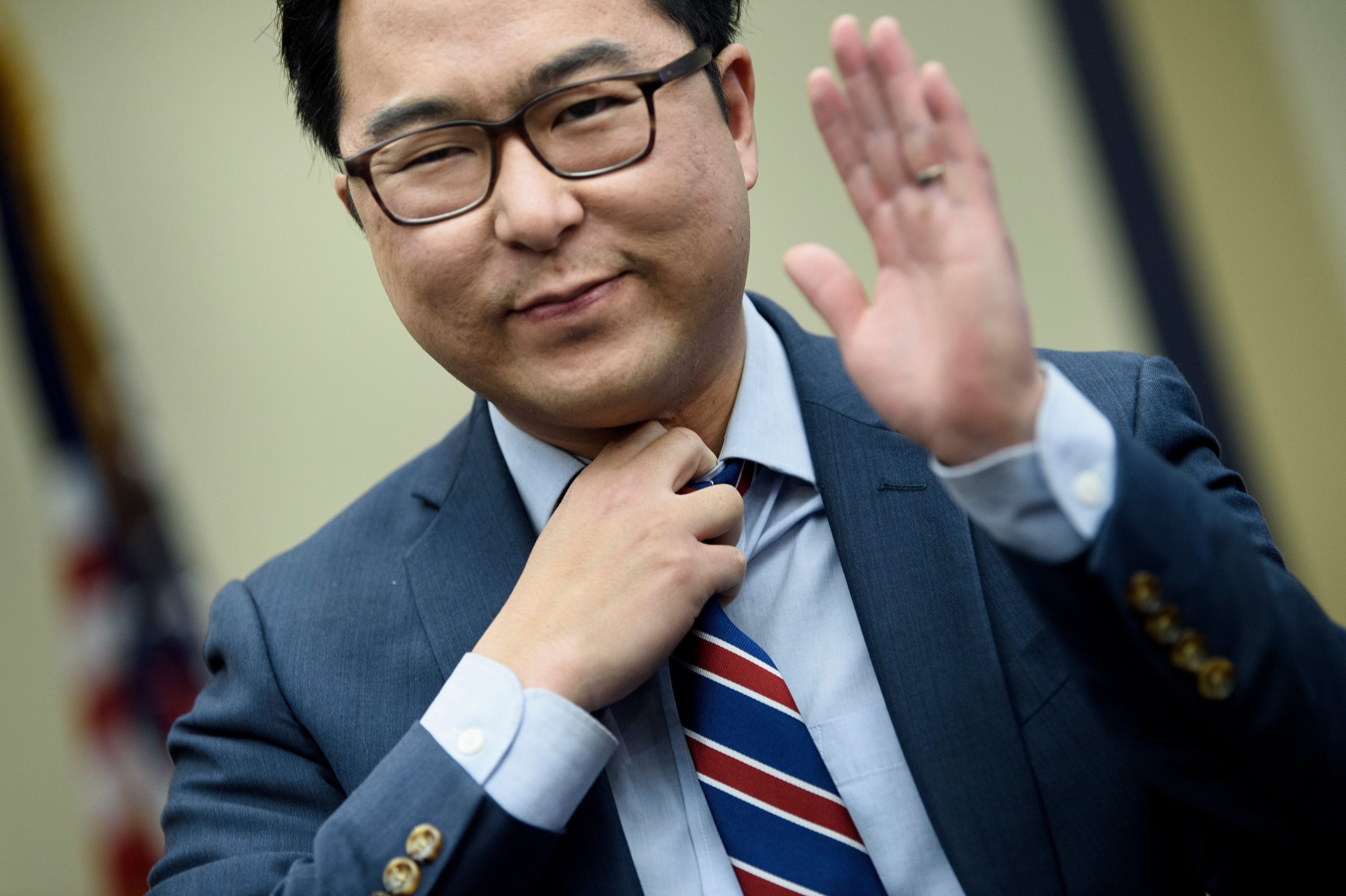 US Representative-elect Andy Kim (D-NJ) reacts after drawing a number during an office lottery for new members of Congress on Capitol Hill November 30, 2018 in Washington, DC. (Photo by Brendan Smialowski / AFP) (Photo credit should read BRENDAN SMIALOWSKI/AFP via Getty Images)