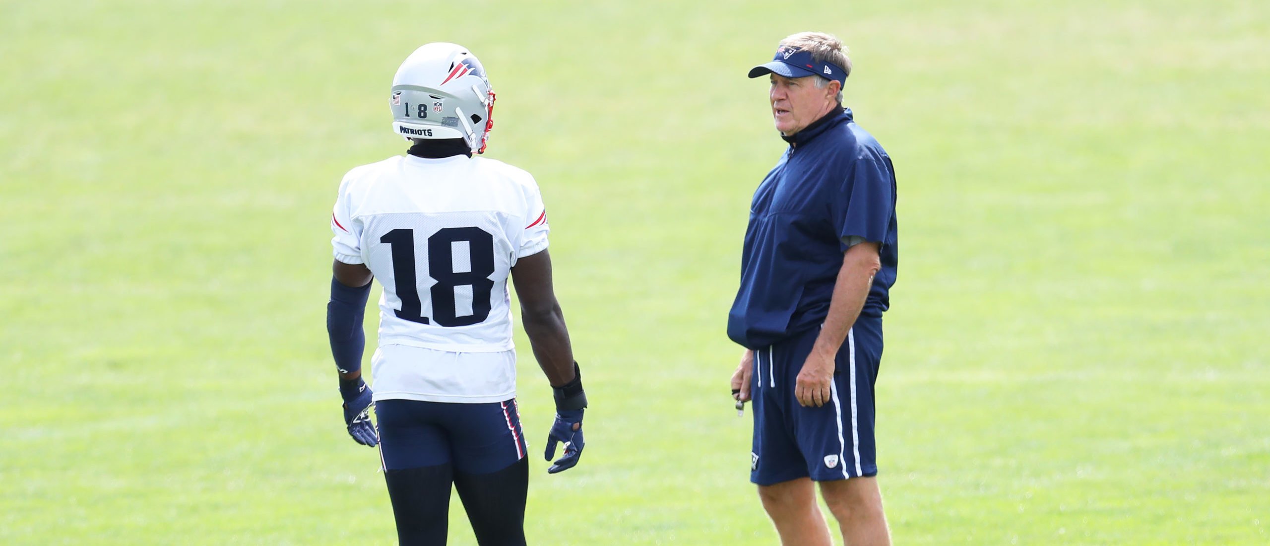 FOXBOROUGH, MASSACHUSETTS - AUGUST 26: Head coach Bill Belichick of the New England Patriots talks with Matthew Slater #18 during Patriots Training camp at Gillette Stadium on August 26, 2020 in Foxborough, Massachusetts. Maddie Meyer/Getty Images