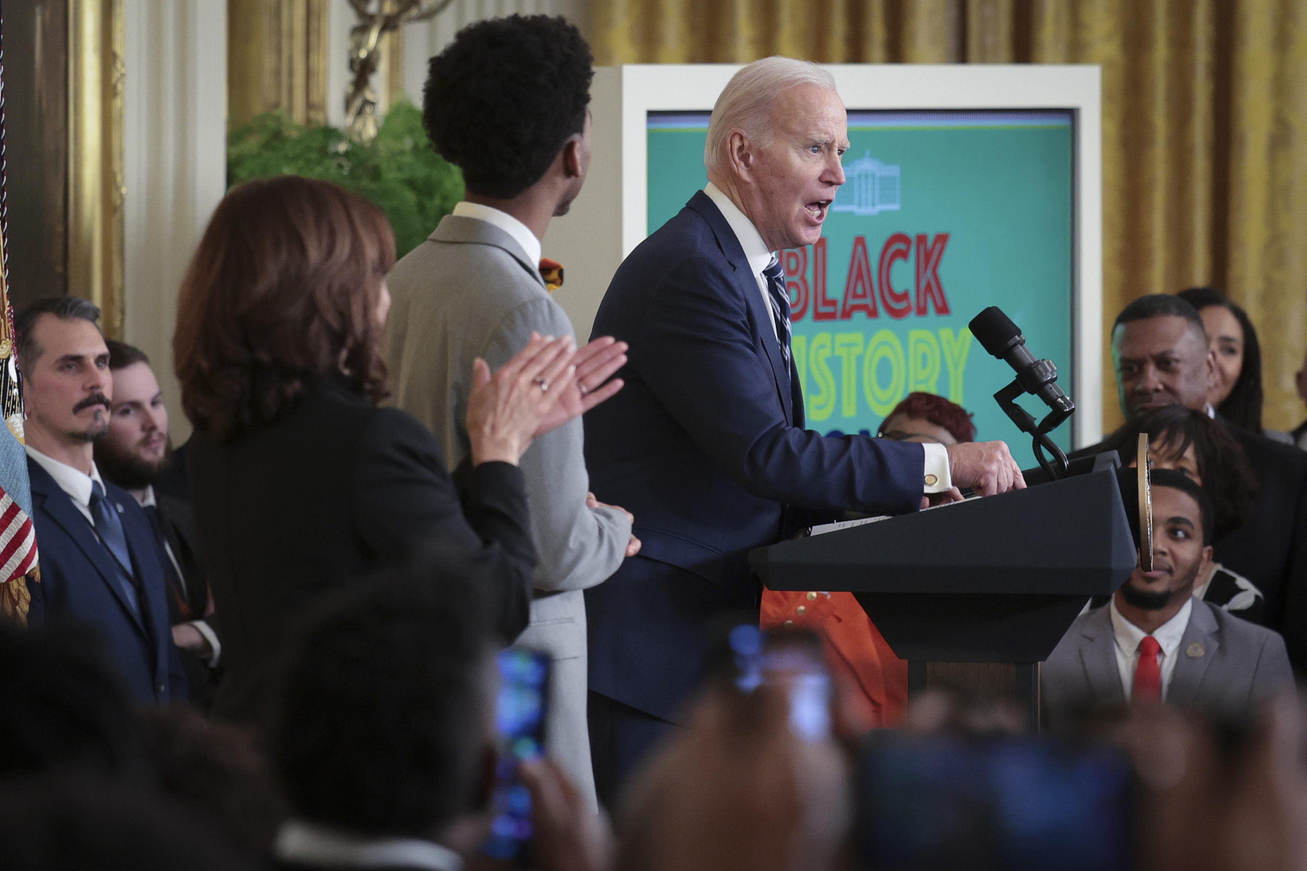 U.S. President Joe Biden speaks during an event in the East Room of the White House marking Black History Month February 27, 2023 in Washington, DC. Black History Month honors the varied contributions of African Americans throughout U.S. history. (Photo by Win McNamee/Getty Images)