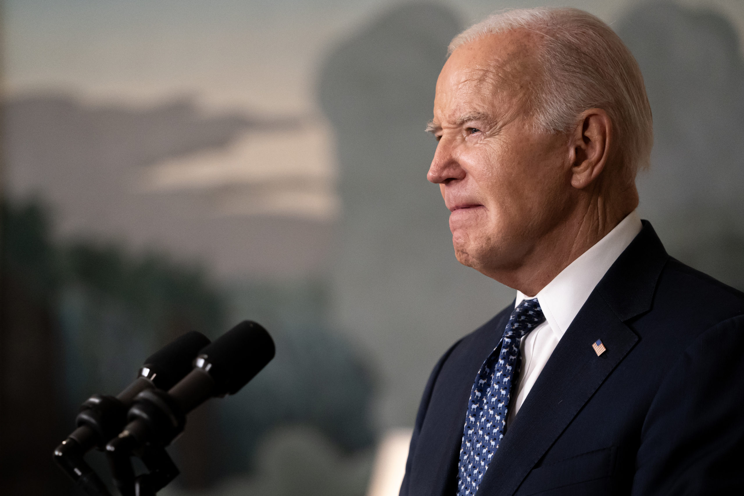 U.S. President Joe Biden delivers remarks in the Diplomatic Reception Room of the White House on February 8, 2024 in Washington, DC. Biden addressed the Special Counsel's report on his handling of classified material, and the status of the war in Gaza. (Photo by Nathan Howard/Getty Images)