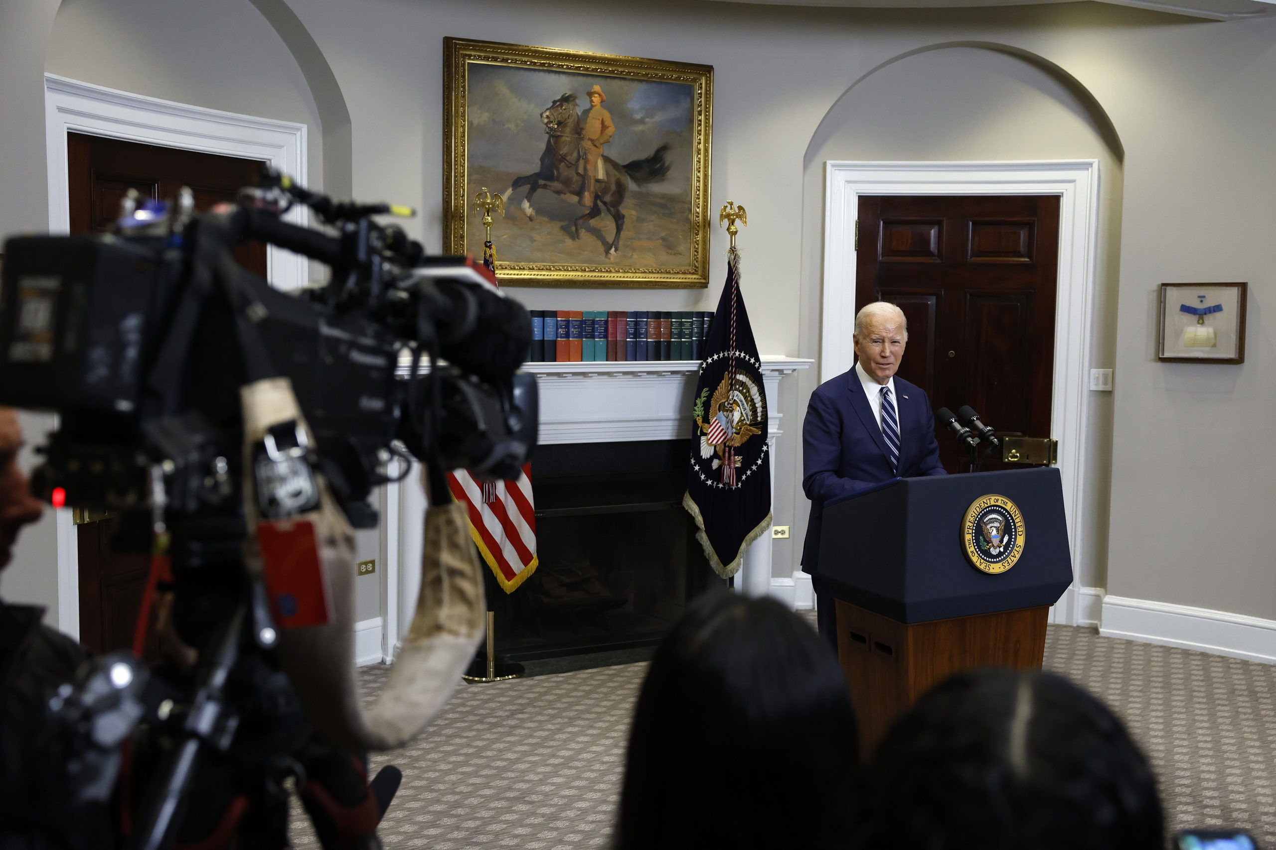 U.S. President Joe Biden delivers remarks on the reported death of Alexei Navalny from the Roosevelt Room of the White House on February 16, 2024 in Washington, DC. Navalny, an anticorruption activist and critic of Russian President Vladimir V. Putin was reported by Russia’s Federal Penitentiary Service to have died in a prison he was recently transferred to in the Arctic Circle. (Photo by Anna Moneymaker/Getty Images)