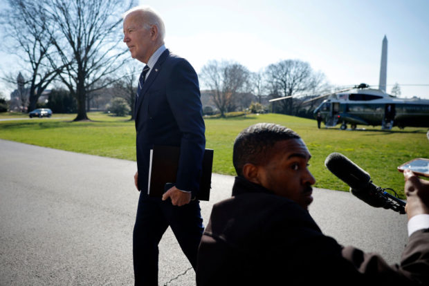 WASHINGTON, DC - FEBRUARY 19: U.S. President Joe Biden steps away after speaking briefly with reporters after returning to the White House on February 19, 2024 in Washington, DC. Biden and first lady Jill Biden returned to the White House after spending the weekend in Delaware. (Photo by Chip Somodevilla/Getty Images)