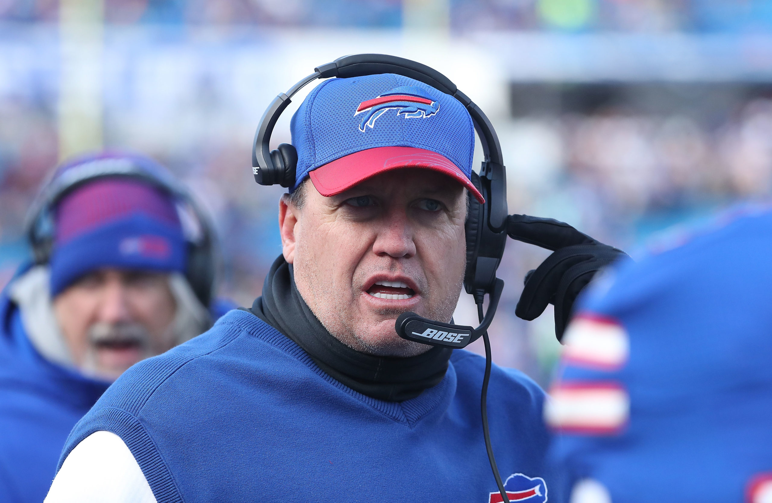 ORCHARD PARK, NY - DECEMBER 18: Head coach Rex Ryan of the Buffalo Bills works the sidelines against the Cleveland Browns during the first half at New Era Field on December 18, 2016 in Orchard Park, New York. Tom Szczerbowski/Getty Images