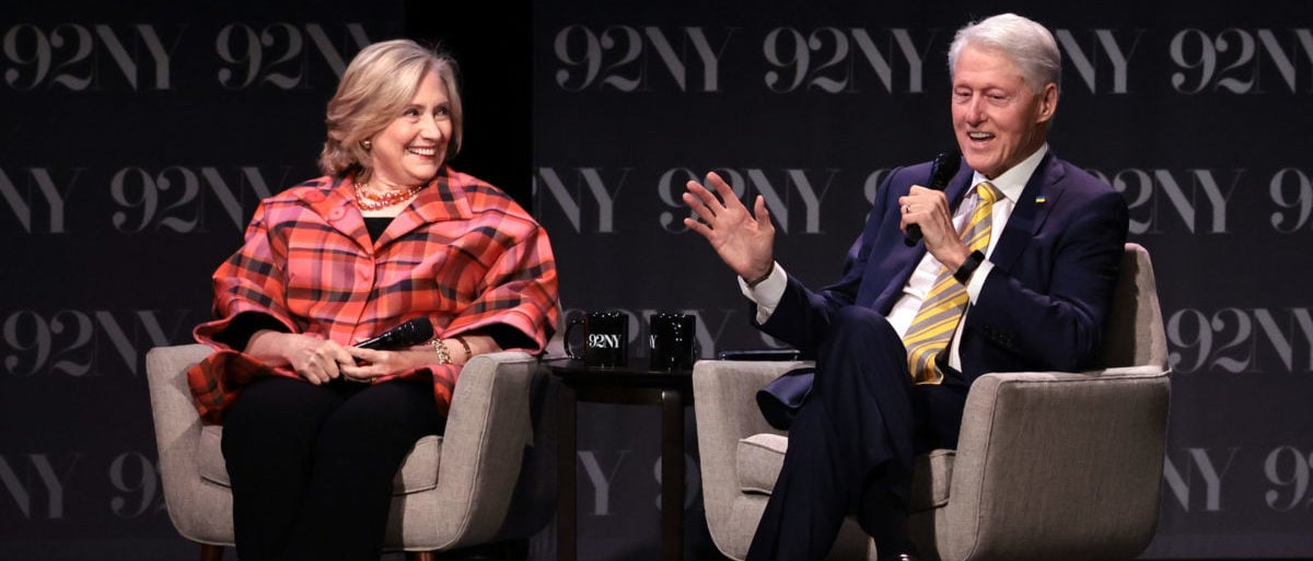 NEW YORK, NEW YORK - MAY 04: (L-R) Secretary Hillary Rodham Clinton and President Bill Clinton speak onstage during In Conversation with David Rubenstein at The 92nd Street Y, New York on May 04, 2023 in New York City. (Photo by Jamie McCarthy/Getty Images)