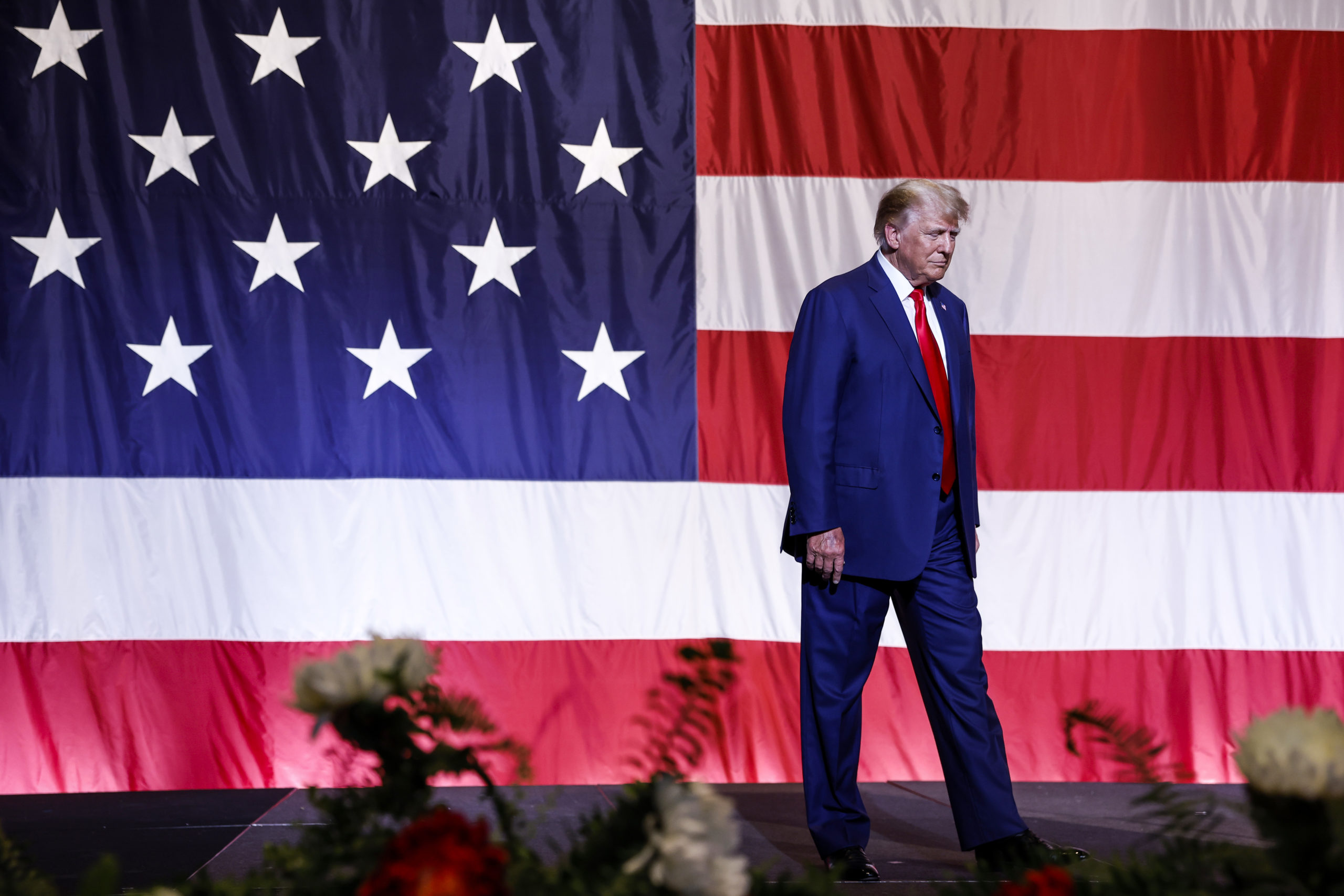 Former U.S. President Donald Trump arrives to deliver remarks to the Georgia state GOP convention at the Columbus Convention and Trade Center on June 10, 2023 in Columbus, Georgia. On Friday, former President Trump was indicted by a federal grand jury on 37 felony counts in Special Counsel Jack Smith’s classified documents probe. (Photo by Anna Moneymaker/Getty Images)