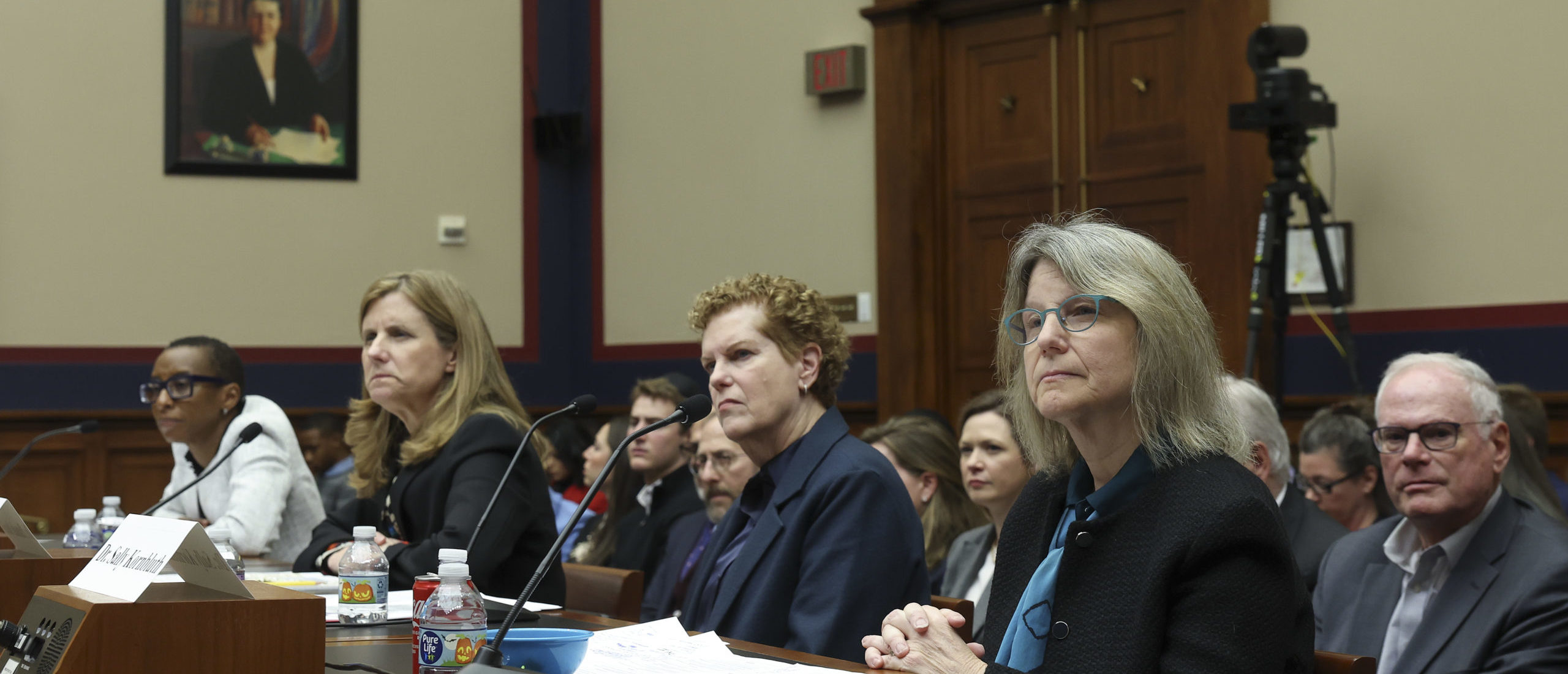 WASHINGTON, DC - DECEMBER 05: (L-R) Dr. Claudine Gay, President of Harvard University, Liz Magill, President of University of Pennsylvania, Dr. Pamela Nadell, Professor of History and Jewish Studies at American University, and Dr. Sally Kornbluth, President of Massachusetts Institute of Technology, testify before the House Education and Workforce Committee at the Rayburn House Office Building on December 05, 2023 in Washington, DC. (Photo by Kevin Dietsch/Getty Images)
