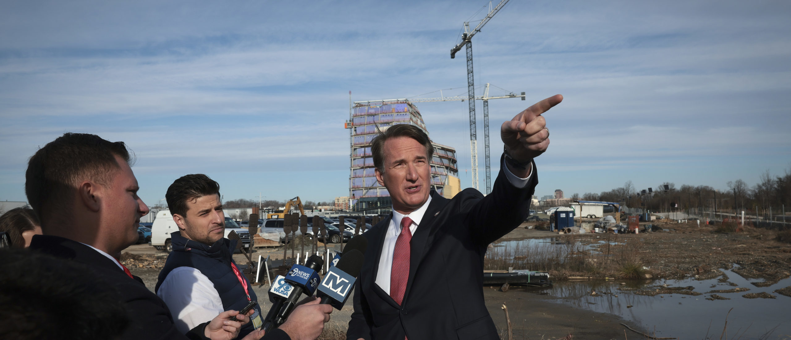 ALEXANDRIA, VIRGINIA - DECEMBER 13: Virginia Gov. Glenn Youngkin answers questions following the announcement of a new sports arena for the Washington Wizards NBA basketball team and Washington Capitals NHL hockey team, December 13, 2023 in Alexandria, Virginia. (Photo by Win McNamee/Getty Images)