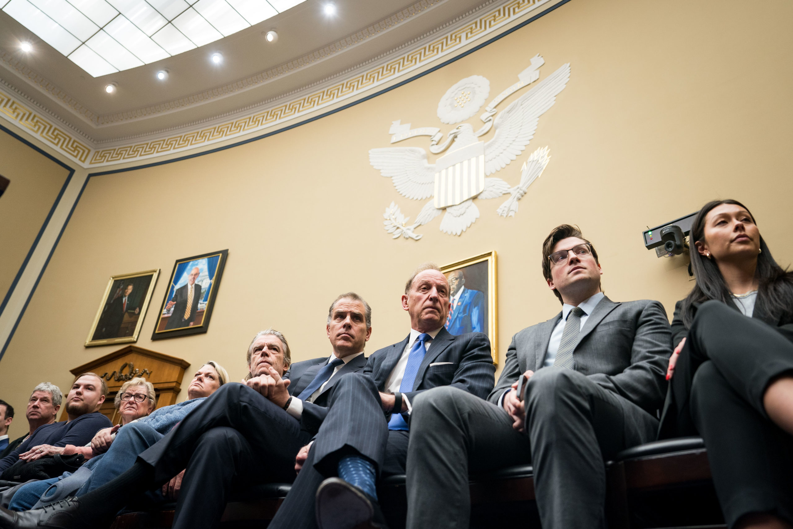  Hunter Biden (4R), son of U.S. President Joe Biden, and his lawyer Abbe Lowell attend a House Oversight Committee meeting on January 10, 2024 in Washington, DC. The committee is meeting today as it considers citing him for Contempt of Congress. (Photo by Kent Nishimura/Getty Images)